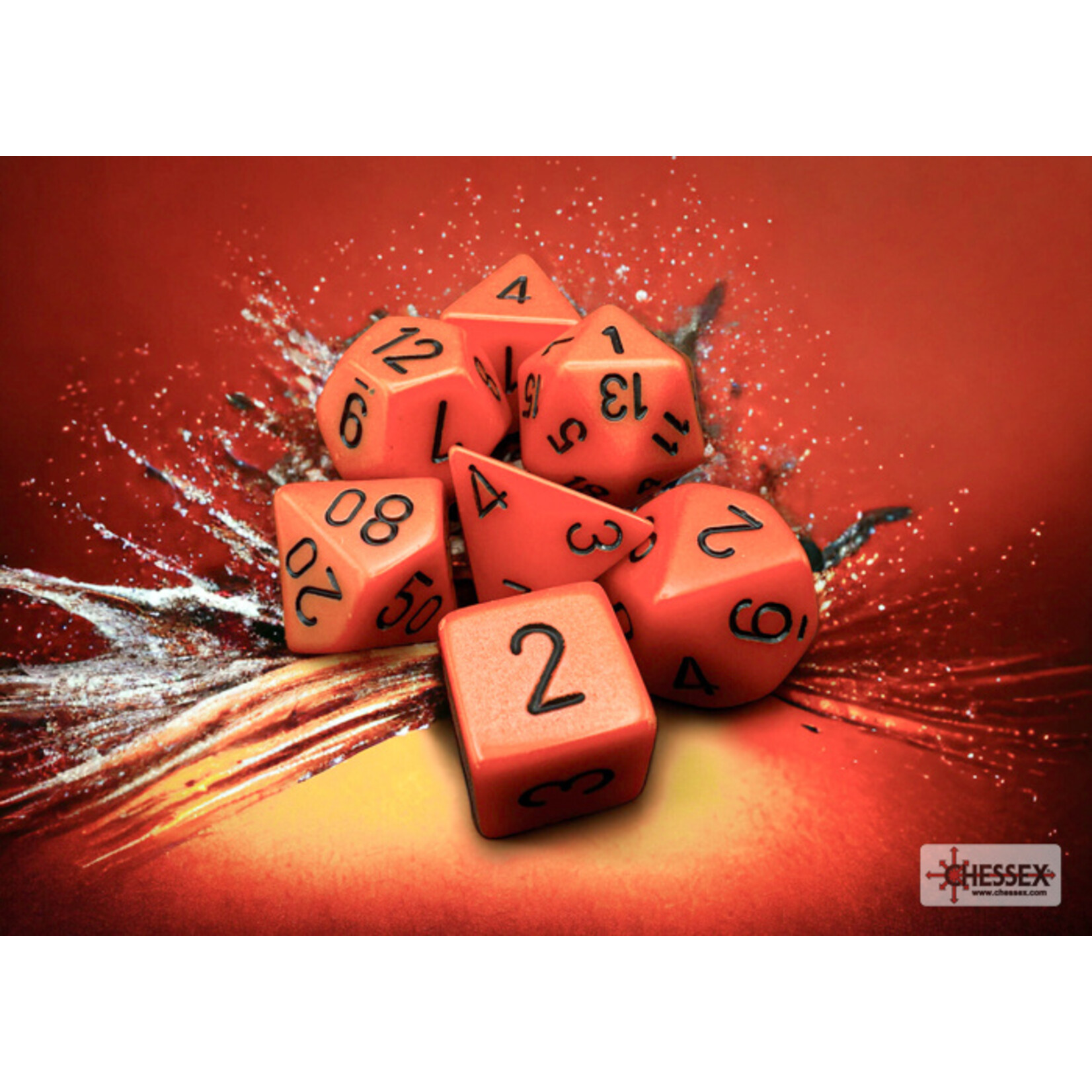 Chessex Opaque Orange/black Polyhedral 7-Dice Set