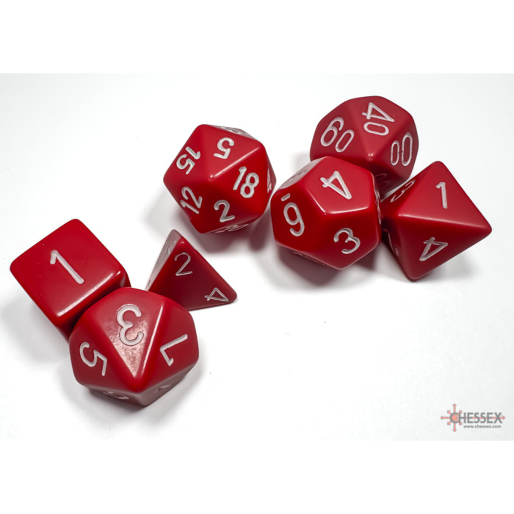 Chessex Opaque Red/white Polyhedral 7-Dice Set