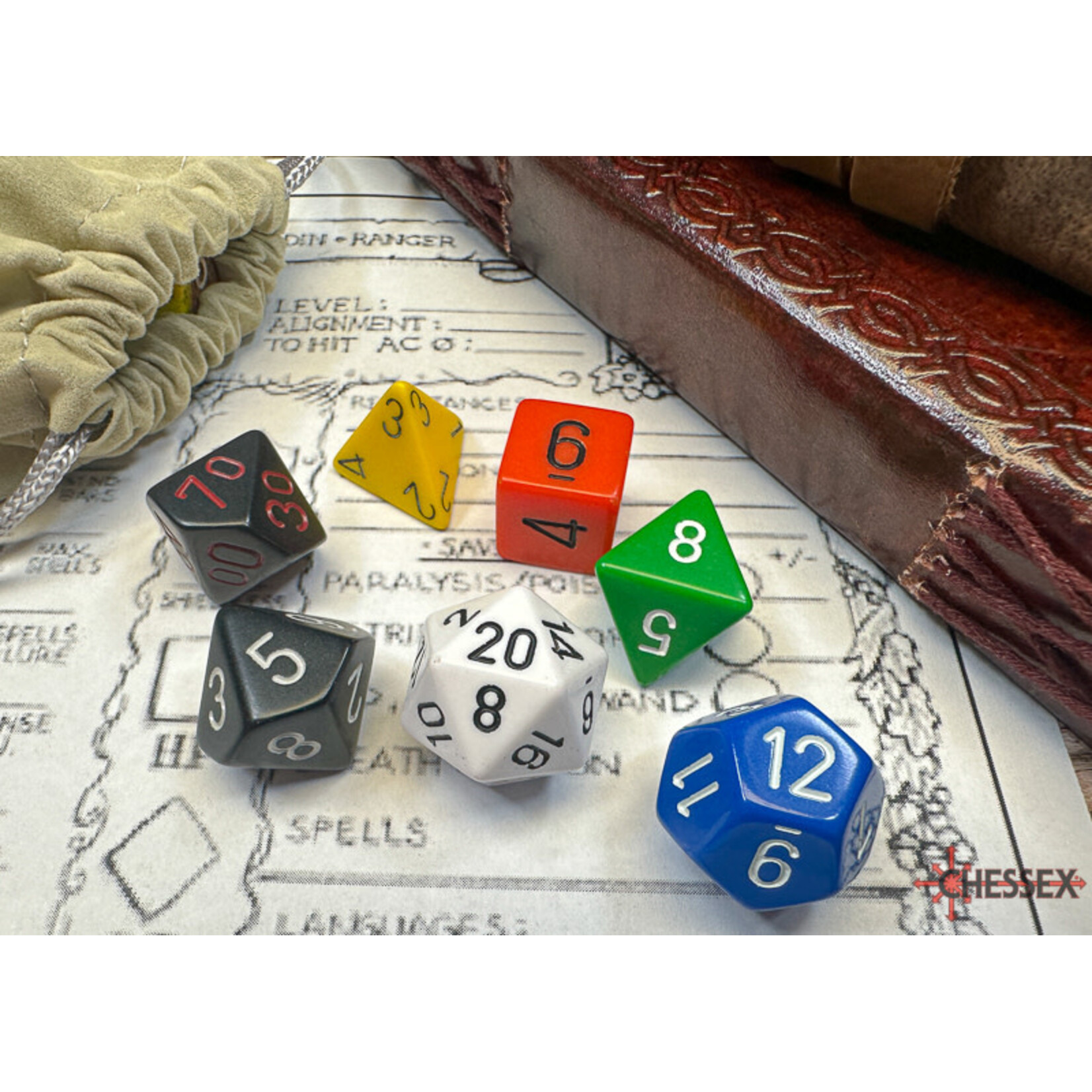 Chessex Nostalgia Opaque GM & Beginner Player Polyhedral 7-Dice Set