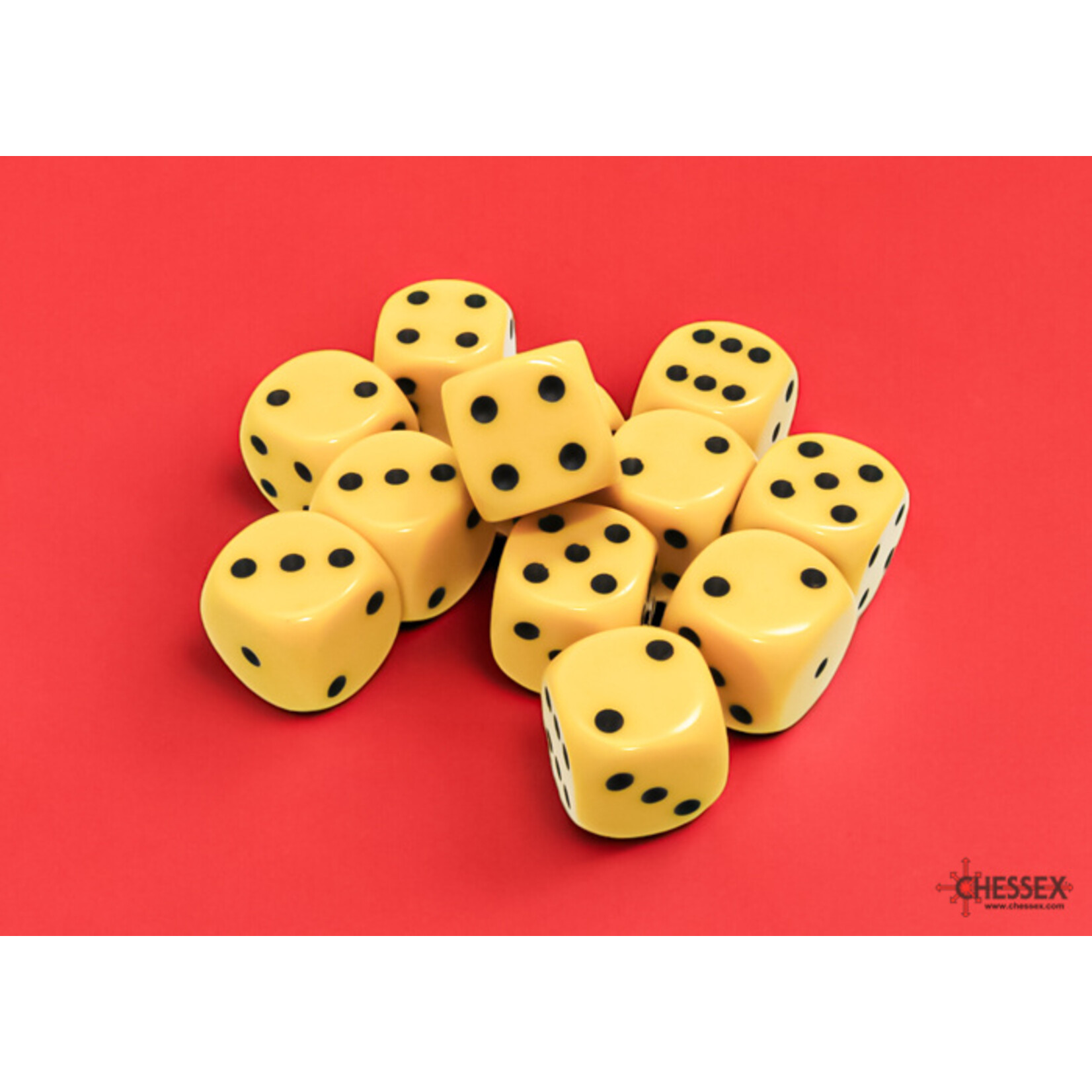 Chessex Opaque Yellow/black 16mm d6 Dice Block (12 dice)