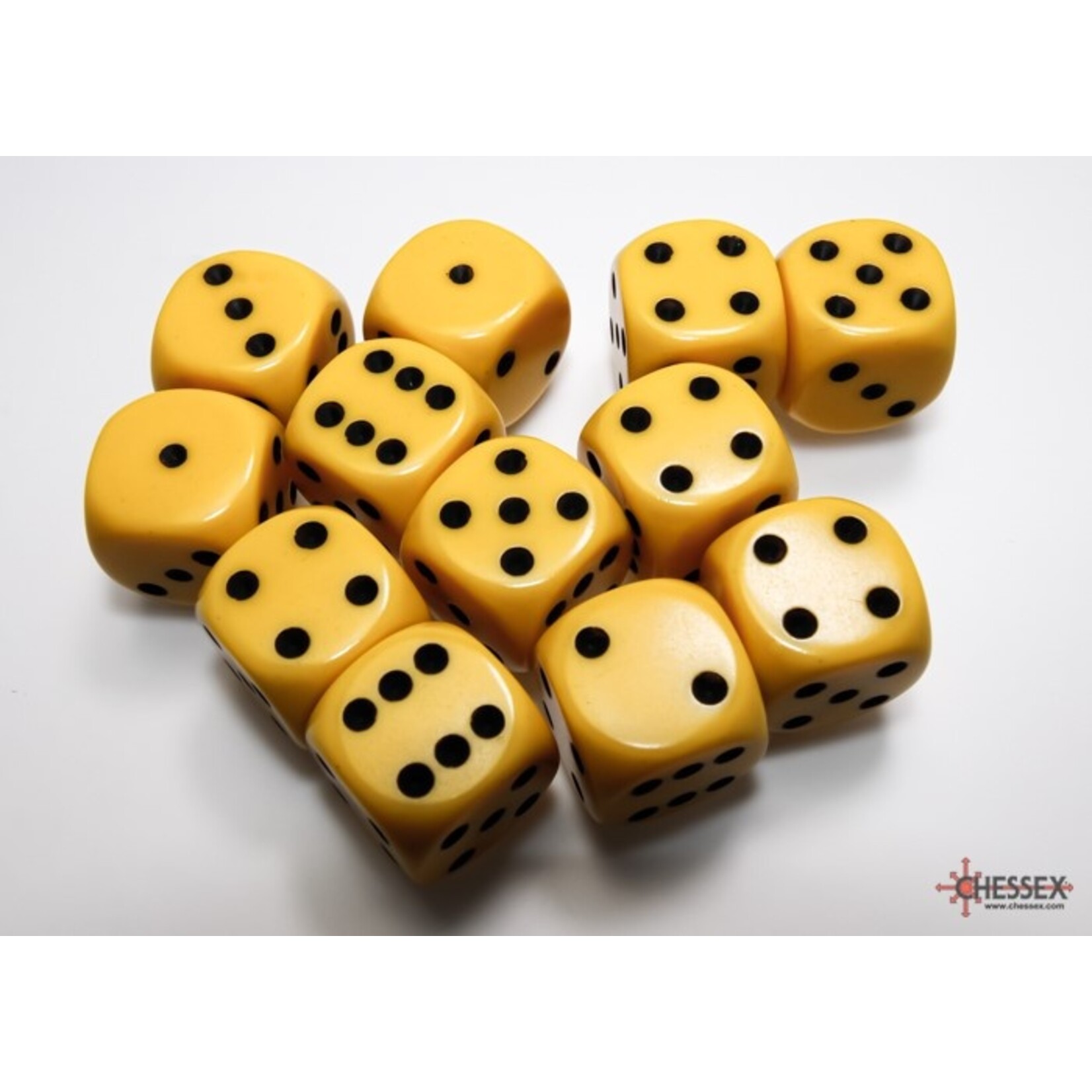 Chessex Opaque Yellow/black 16mm d6 Dice Block (12 dice)