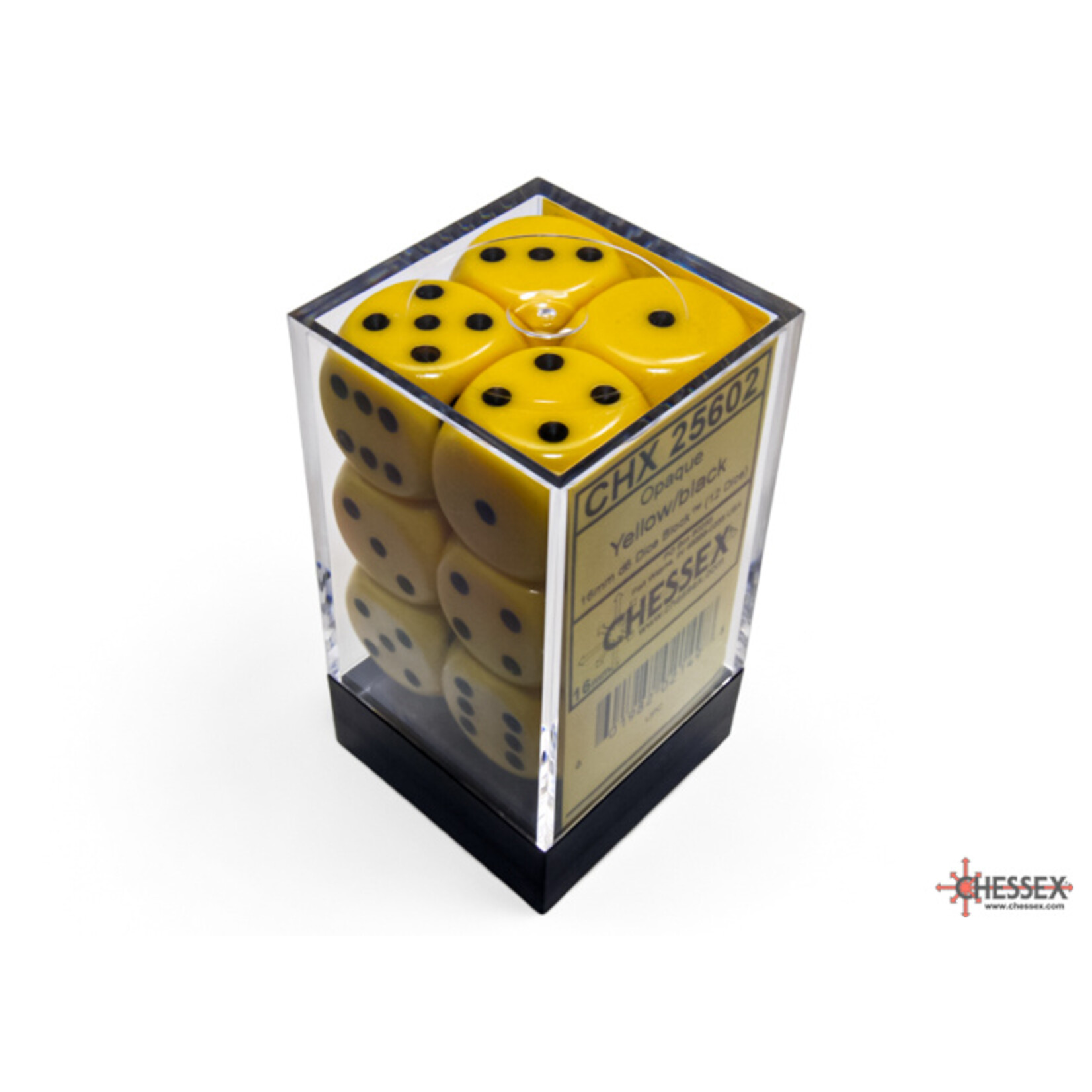 Chessex Opaque Yellow/black 16mm d6 Dice Block (12 dice)