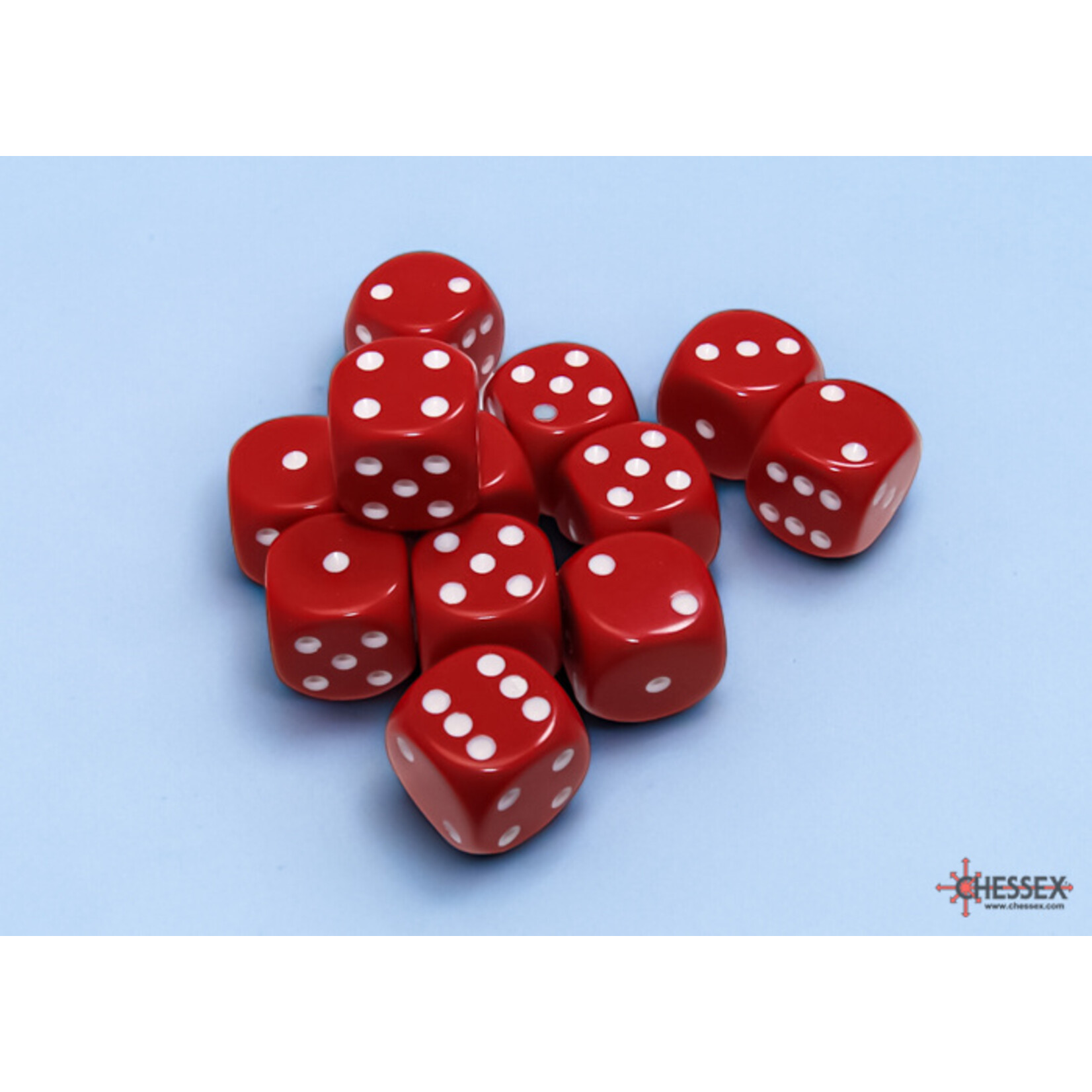 Chessex Opaque Red/white 16mm d6 Dice Block (12 dice)