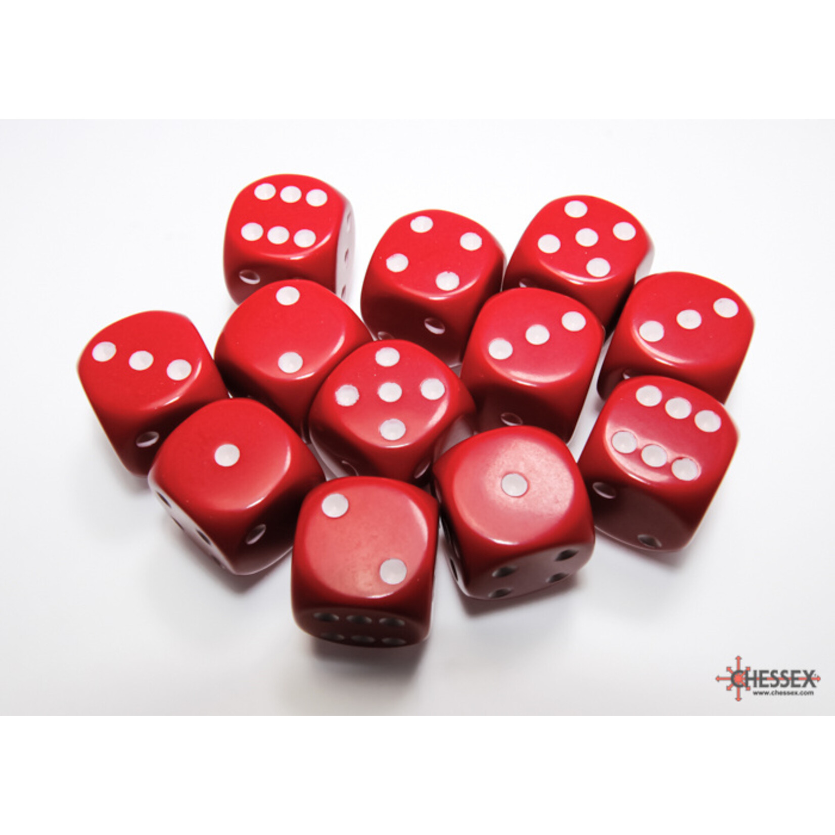 Chessex Opaque Red/white 16mm d6 Dice Block (12 dice)