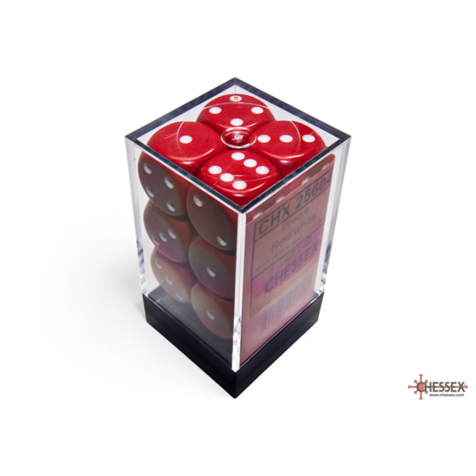 Chessex Opaque Red/white 16mm d6 Dice Block (12 dice)