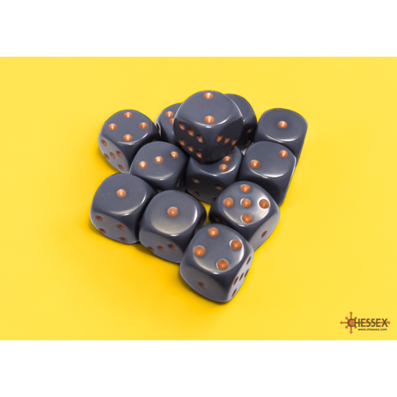 Chessex Opaque Dark Grey/copper 16mm d6 Dice Block (12 dice)
