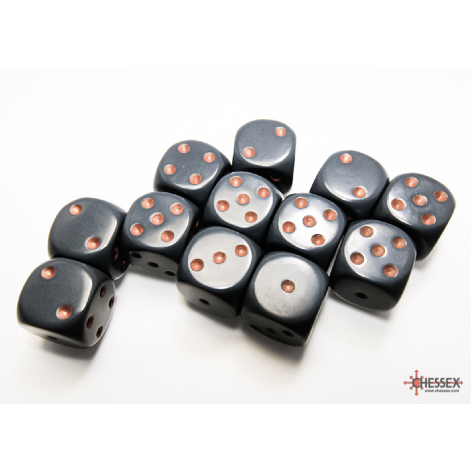 Chessex Opaque Dark Grey/copper 16mm d6 Dice Block (12 dice)