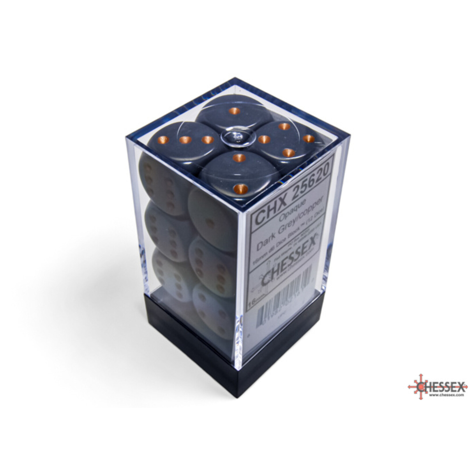 Chessex Opaque Dark Grey/copper 16mm d6 Dice Block (12 dice)