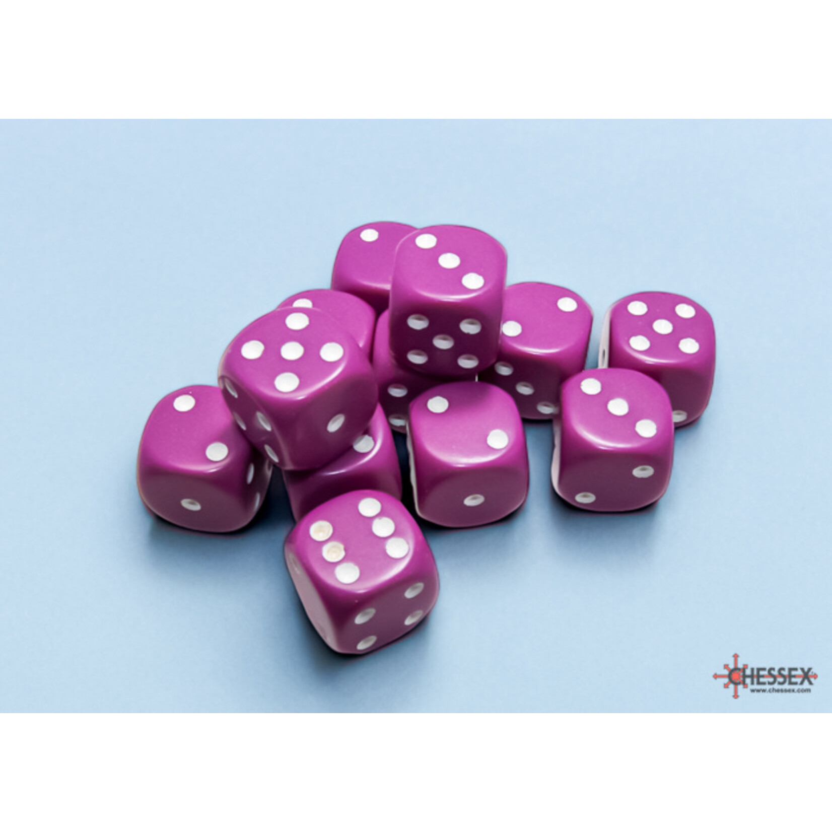 Chessex Opaque Light Purple/white 16mm d6 Dice Block (12 dice)
