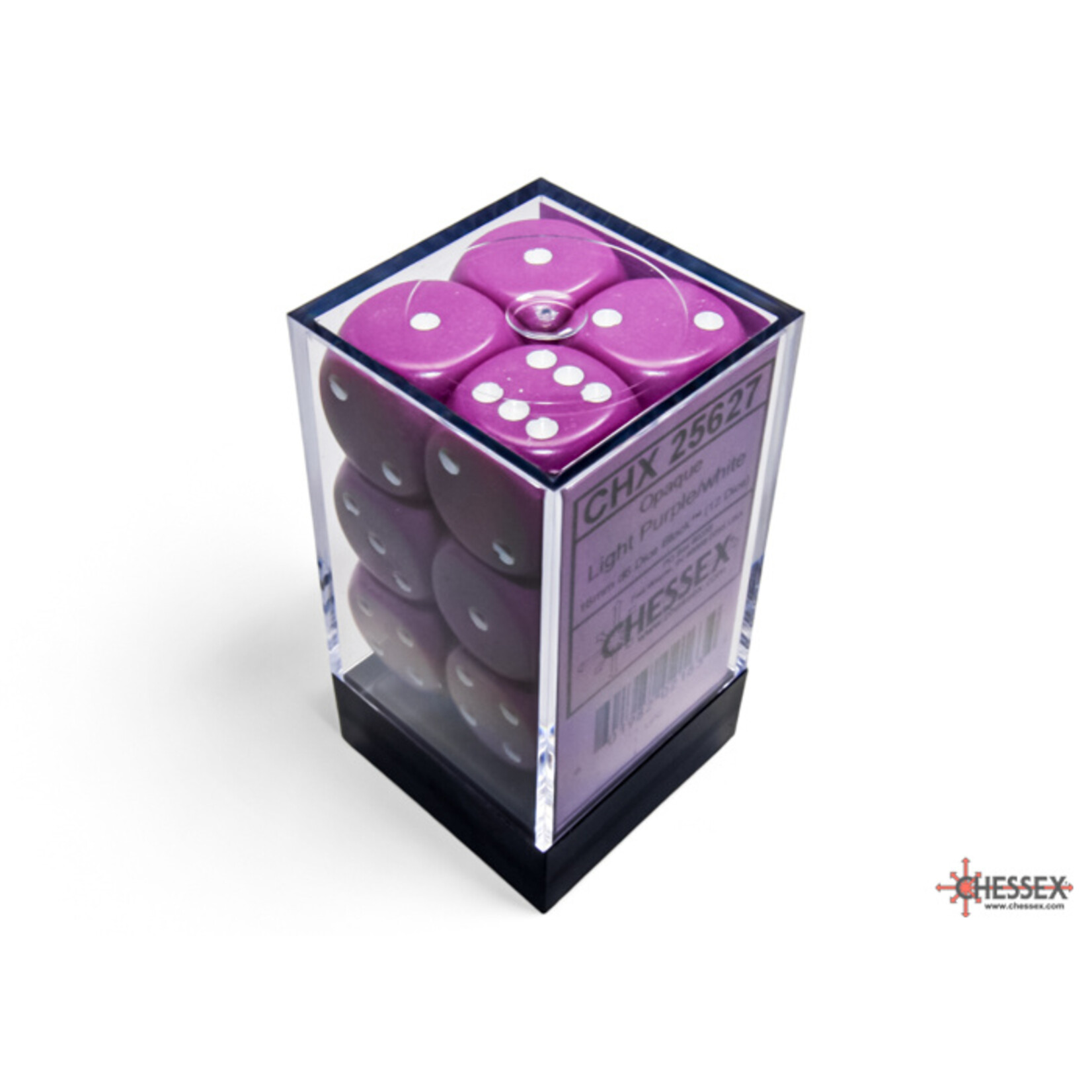 Chessex Opaque Light Purple/white 16mm d6 Dice Block (12 dice)
