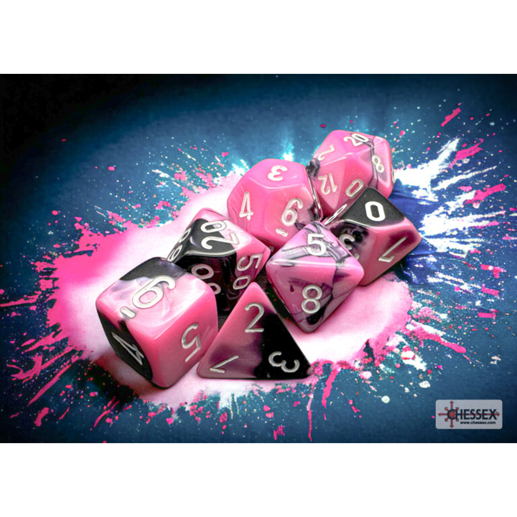 Chessex Gemini Black-Pink/white Polyhedral 7-Dice Set