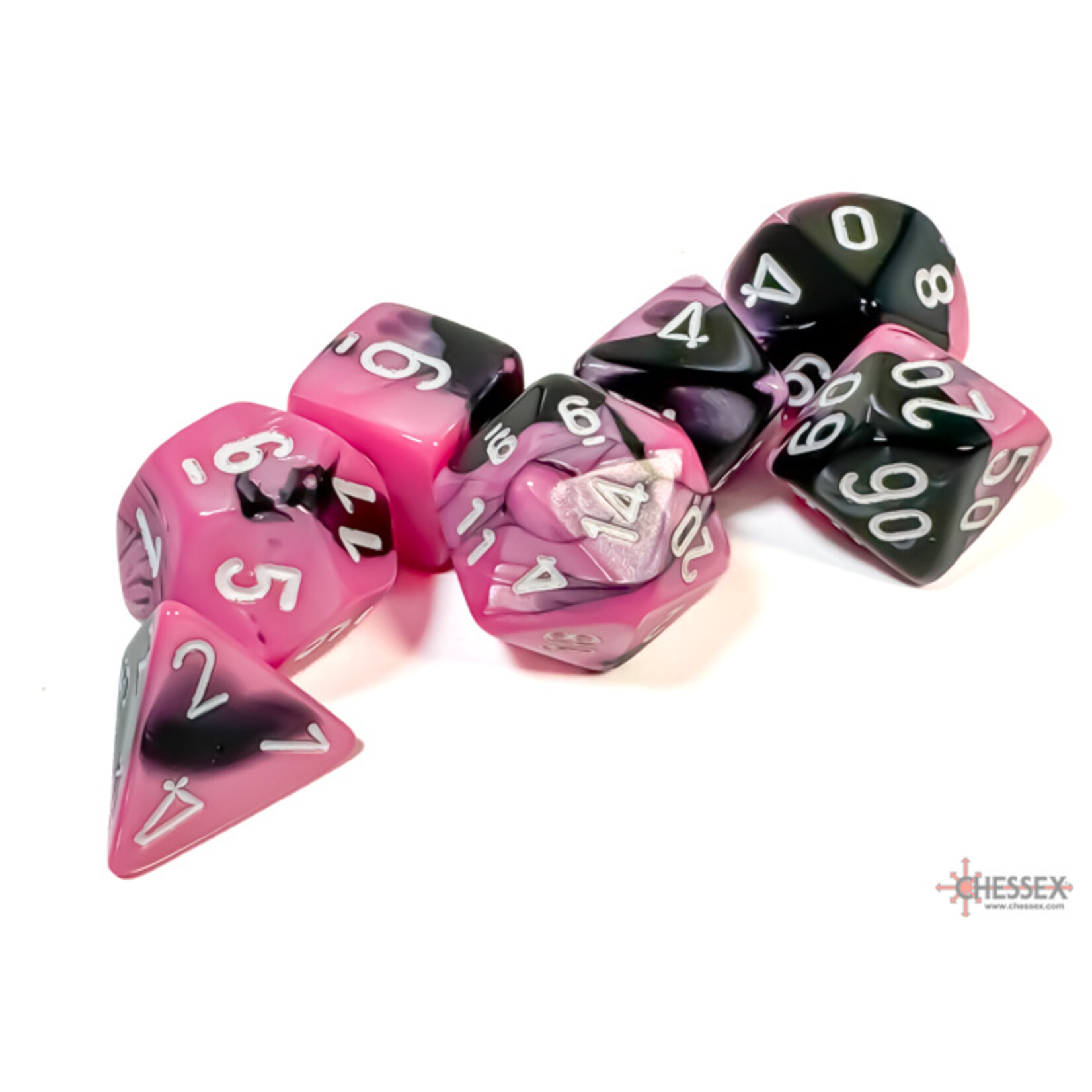 Chessex Gemini Black-Pink/white Polyhedral 7-Dice Set