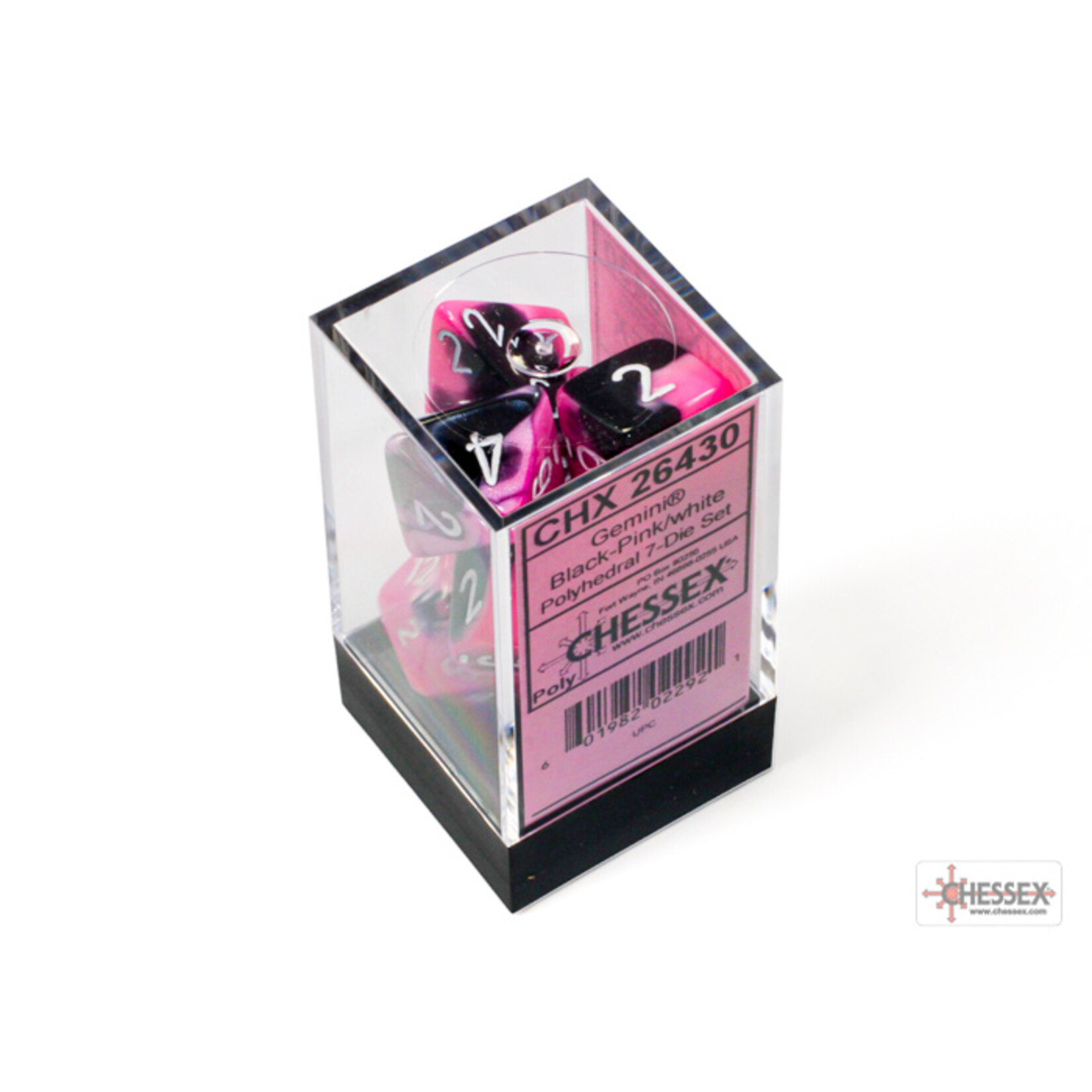 Chessex Gemini Black-Pink/white Polyhedral 7-Dice Set