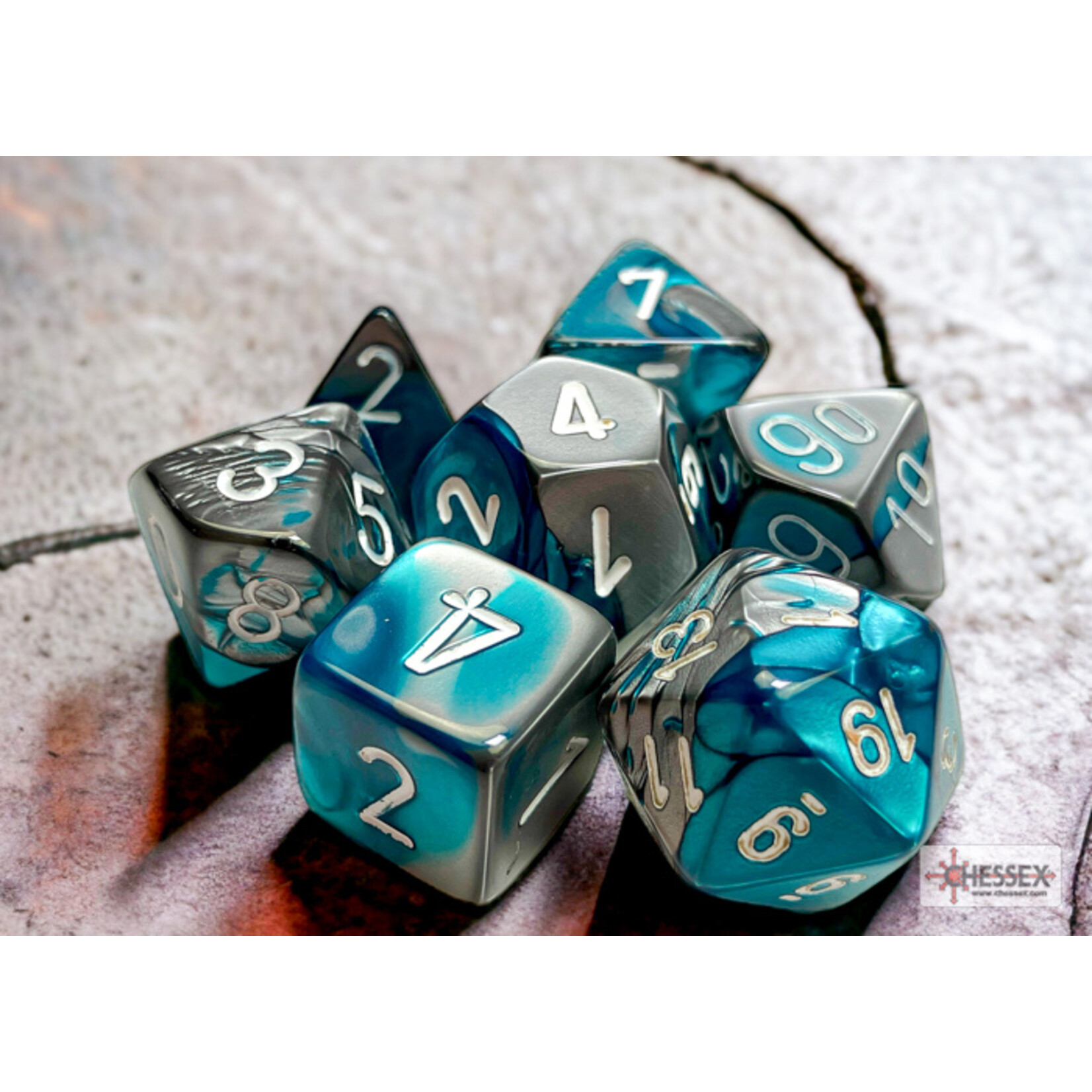 Chessex Gemini Steel-Teal/white Polyhedral 7-Dice Set