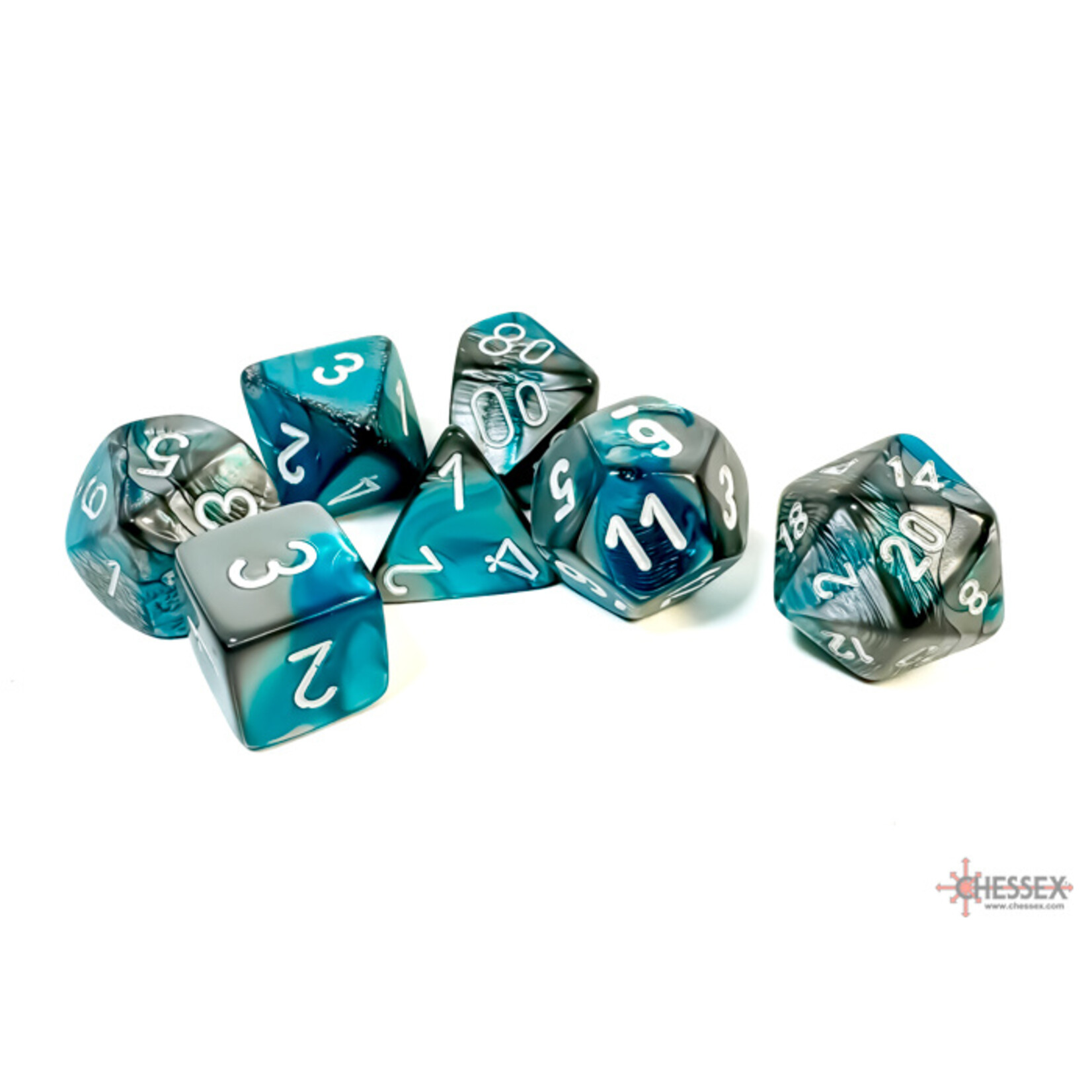 Chessex Gemini Steel-Teal/white Polyhedral 7-Dice Set