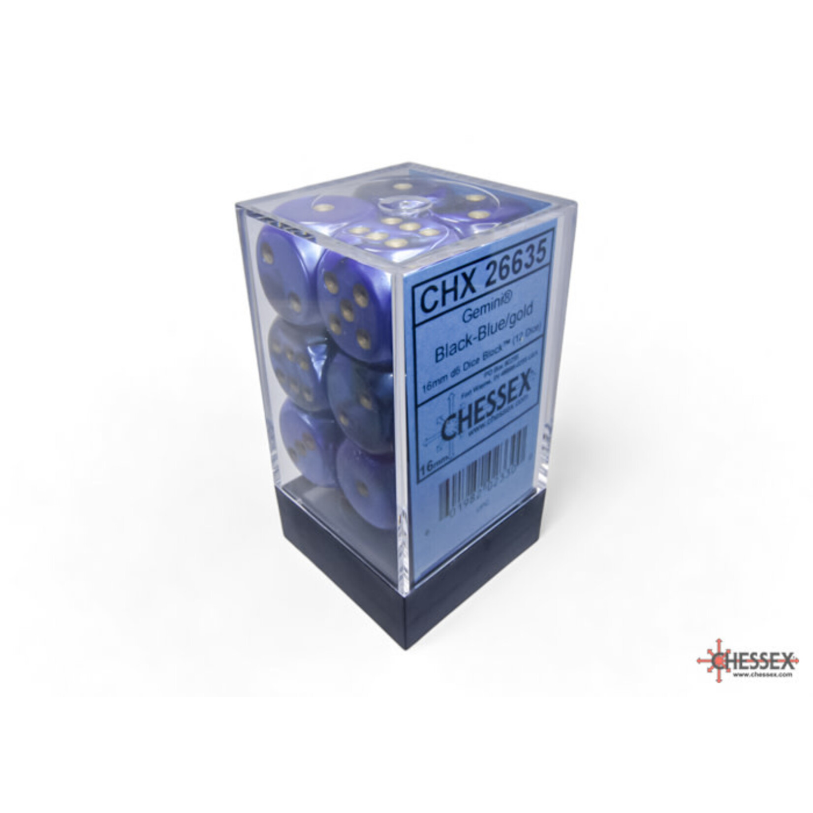 Chessex Gemini Black-Blue/gold 16mm d6 Dice Block (12 dice)