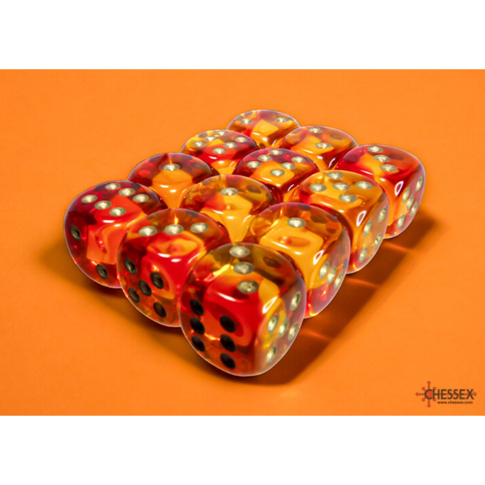 Chessex Gemini Translucent Red-Yellow/gold 16mm d6 Dice Block (12 dice)
