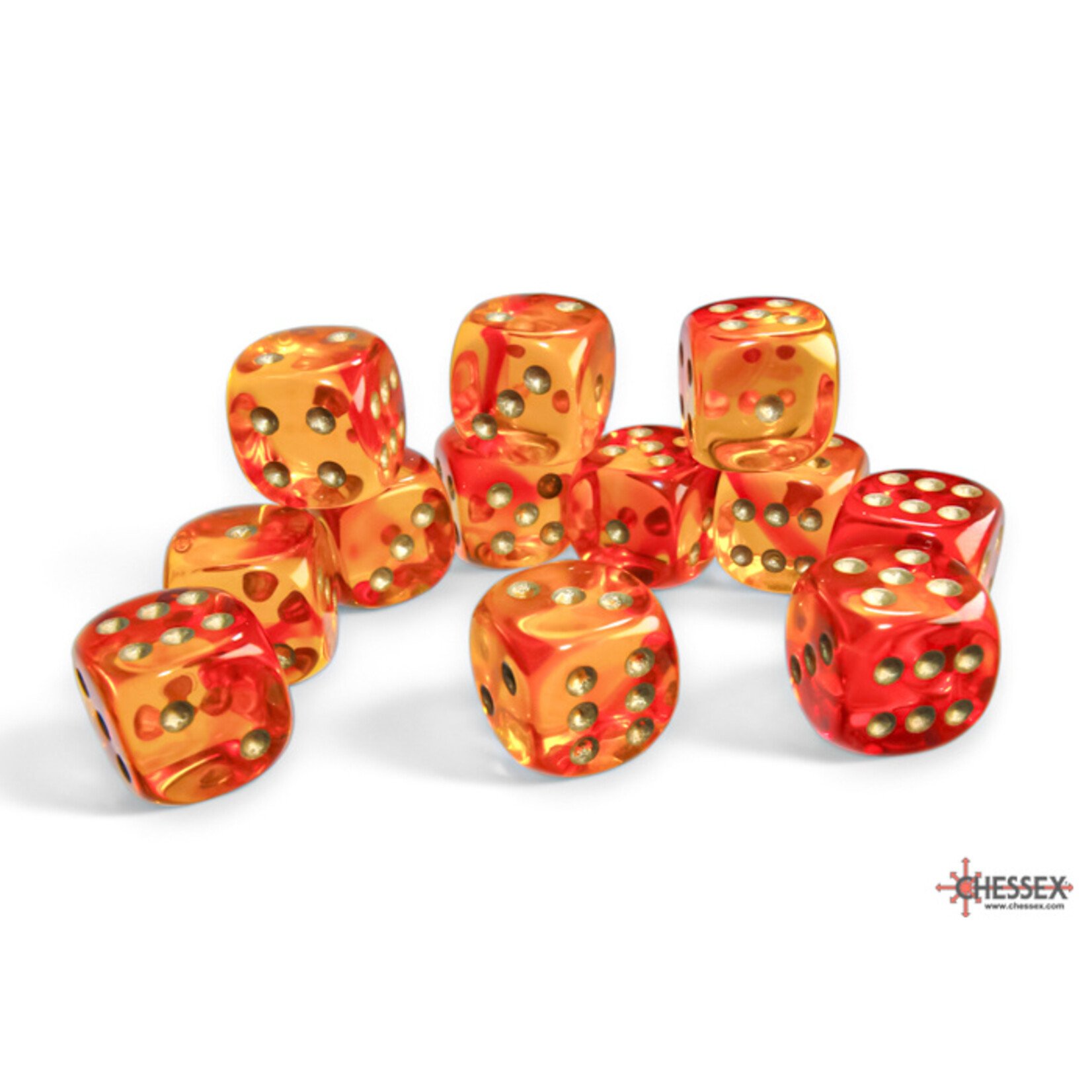 Chessex Gemini Translucent Red-Yellow/gold 16mm d6 Dice Block (12 dice)