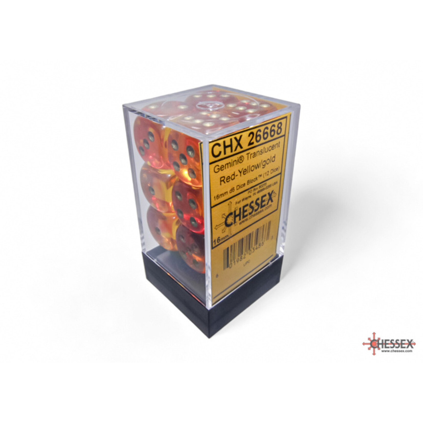 Chessex Gemini Translucent Red-Yellow/gold 16mm d6 Dice Block (12 dice)
