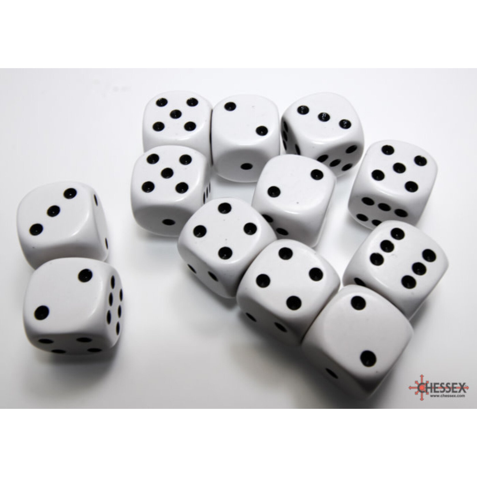 Chessex Opaque White/black 16mm d6 Dice Block (12 dice)