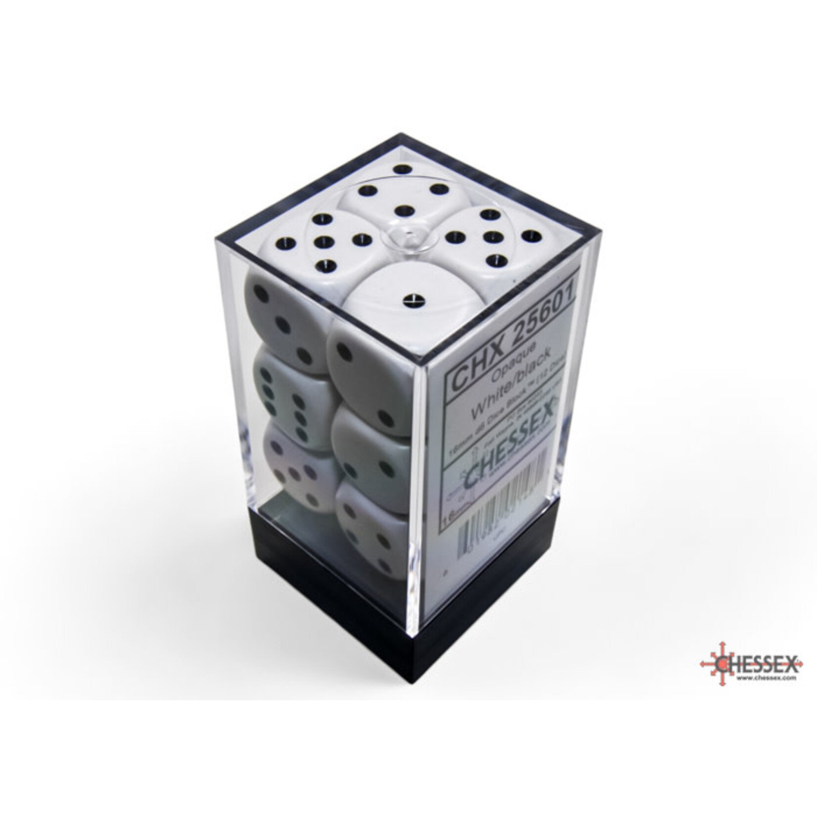 Chessex Opaque White/black 16mm d6 Dice Block (12 dice)