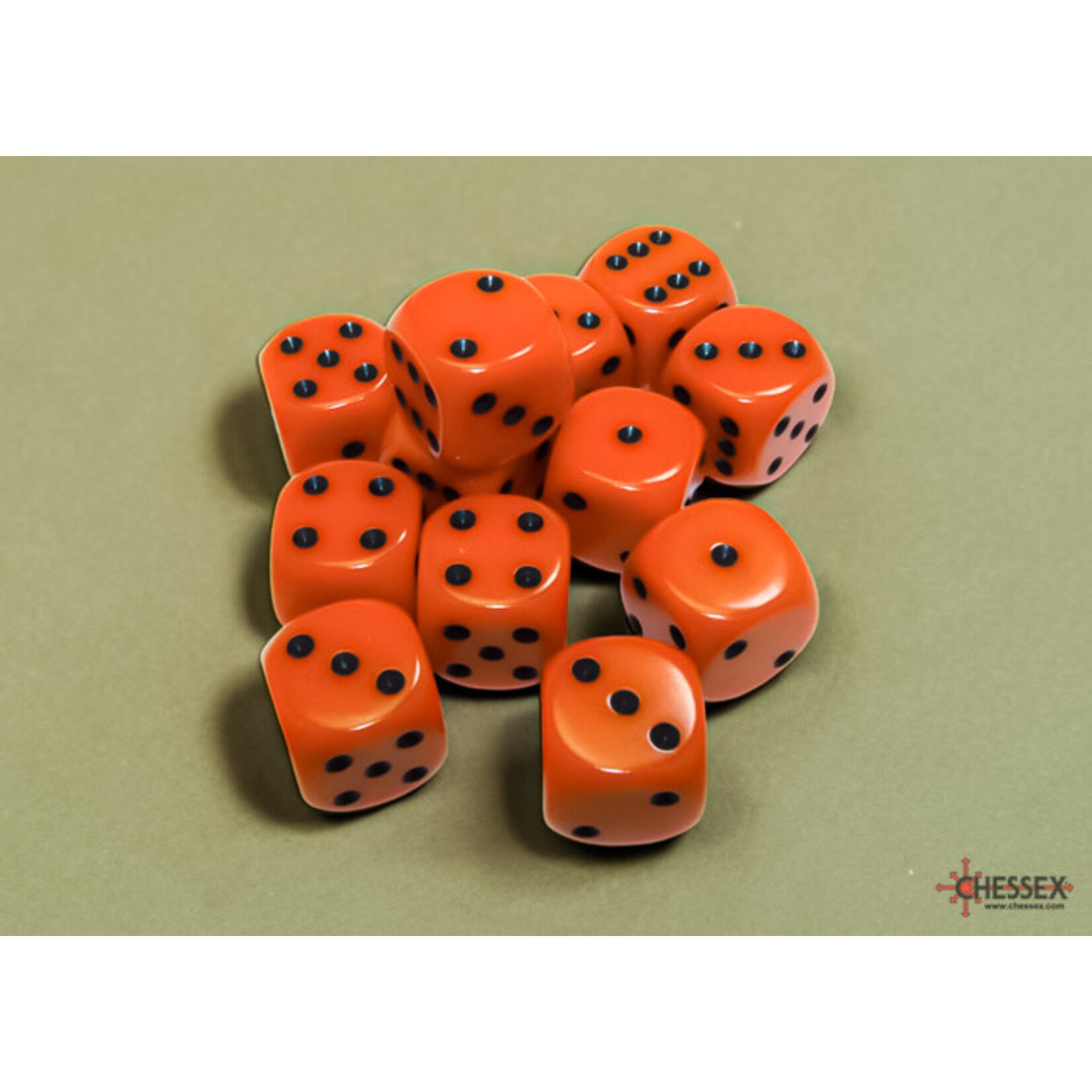 Chessex Opaque Orange/black 16mm d6 Dice Block (12 dice)