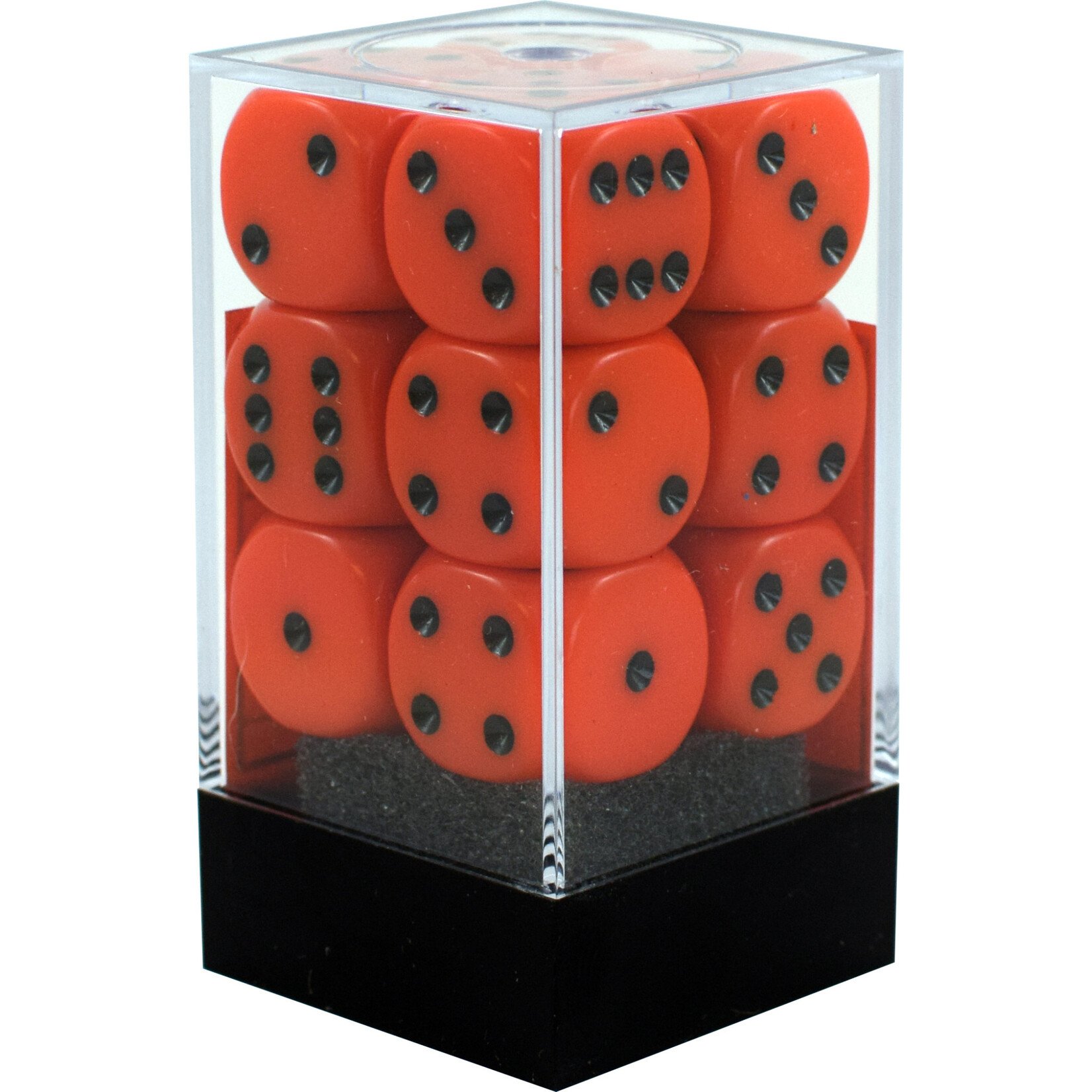 Chessex Opaque Orange/black 16mm d6 Dice Block (12 dice)