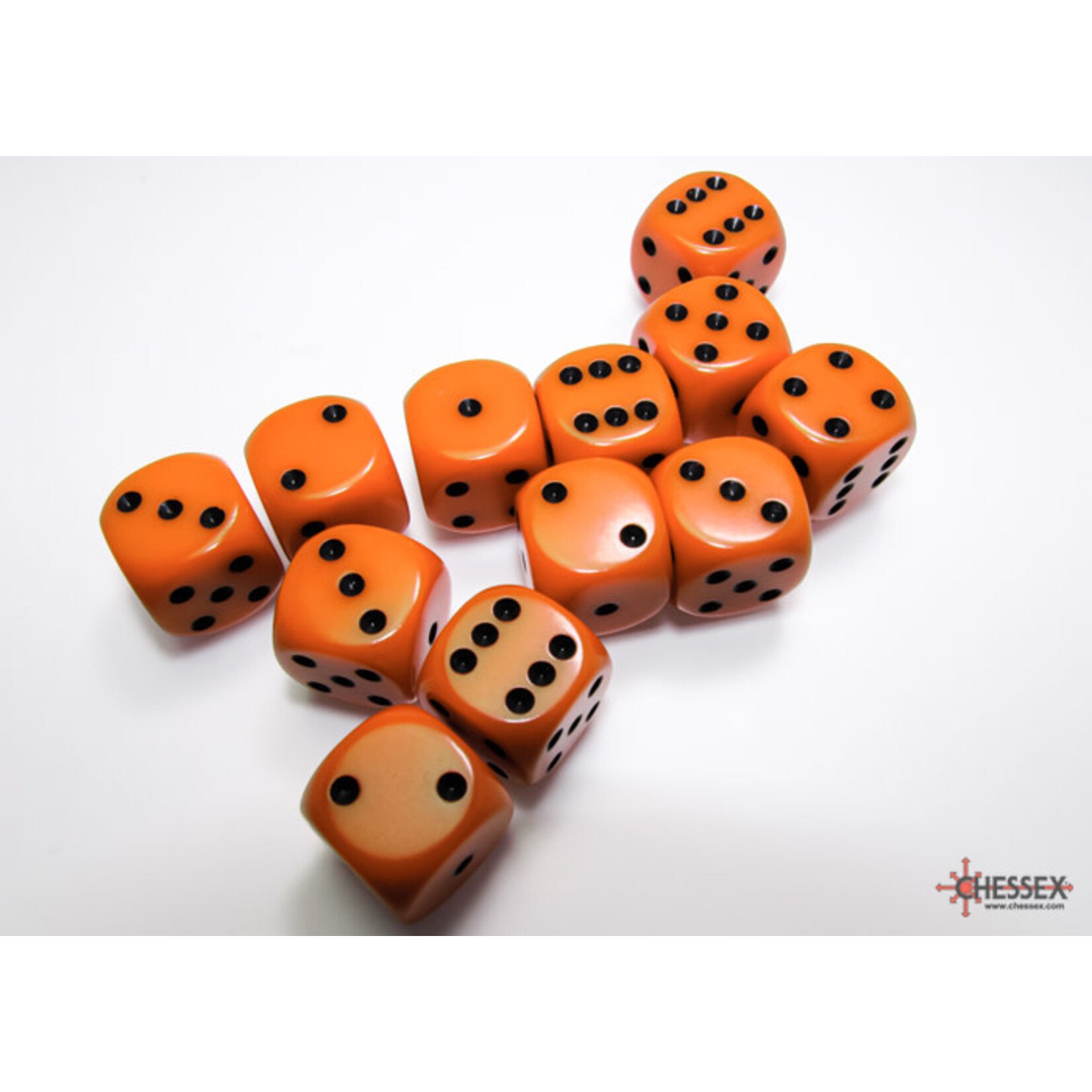 Chessex Opaque Orange/black 16mm d6 Dice Block (12 dice)