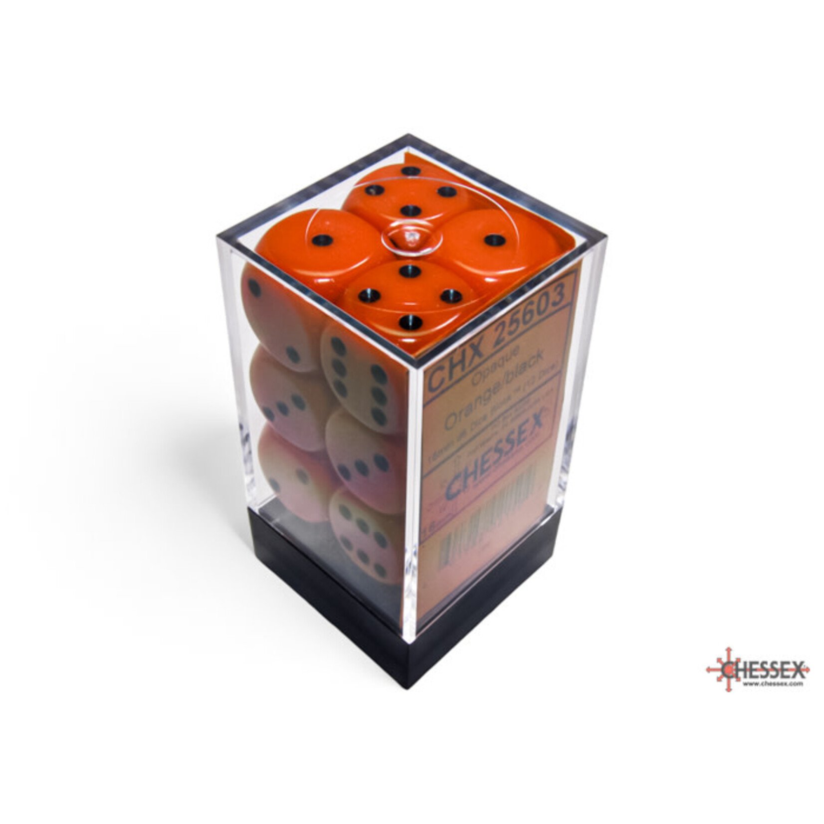 Chessex Opaque Orange/black 16mm d6 Dice Block (12 dice)
