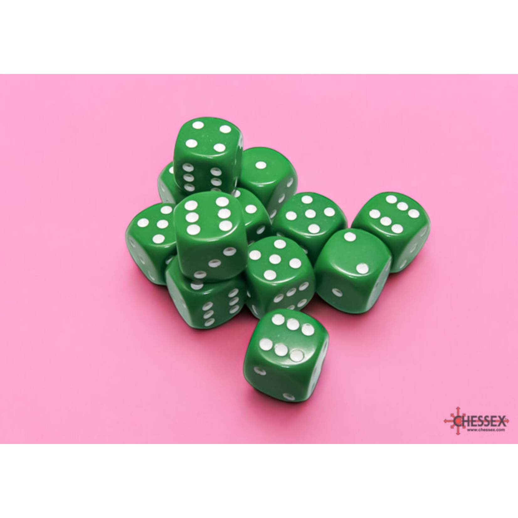 Chessex Opaque: 16mm D6 Green/White (12)