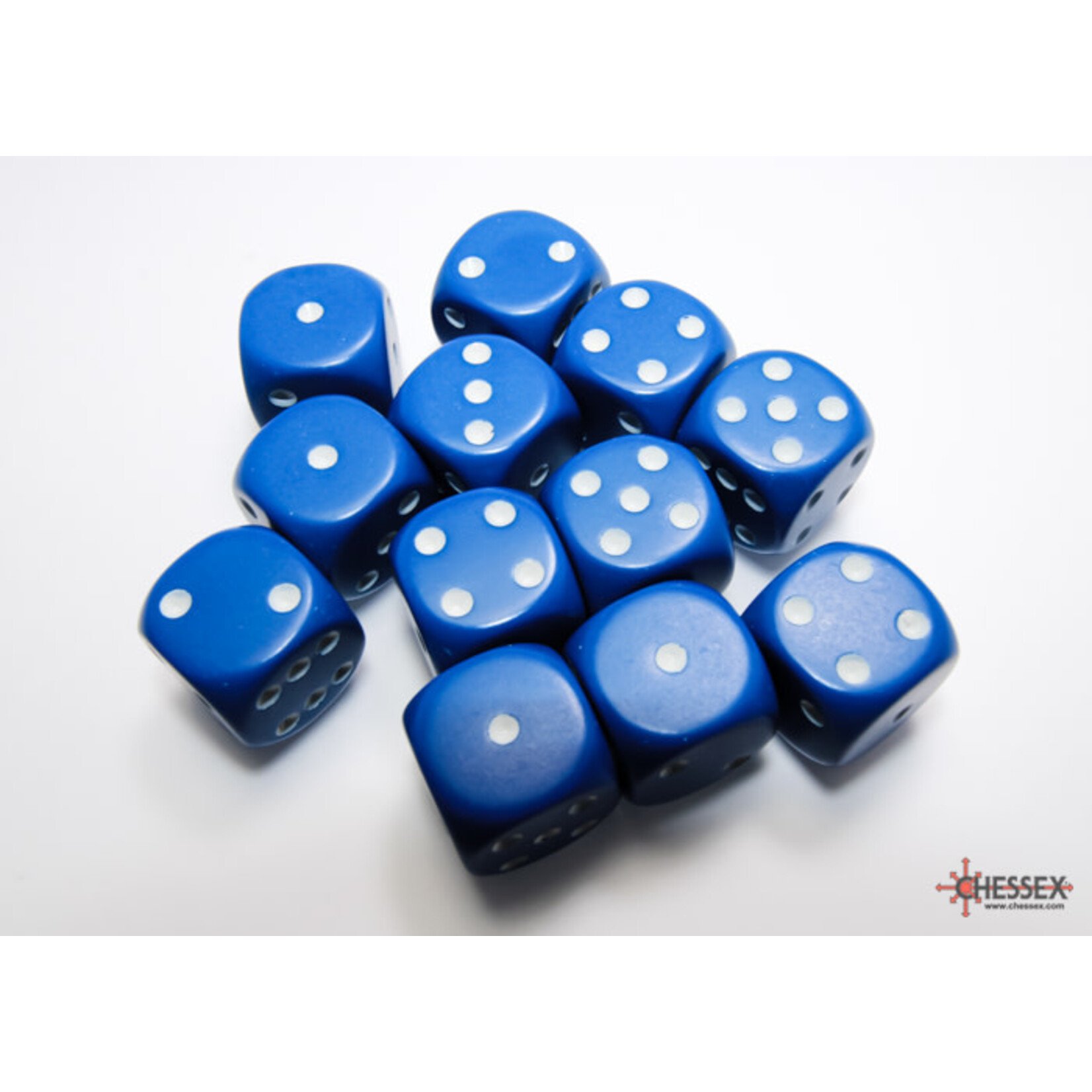Chessex Opaque Blue/white 16mm d6 Dice Block (12 dice)
