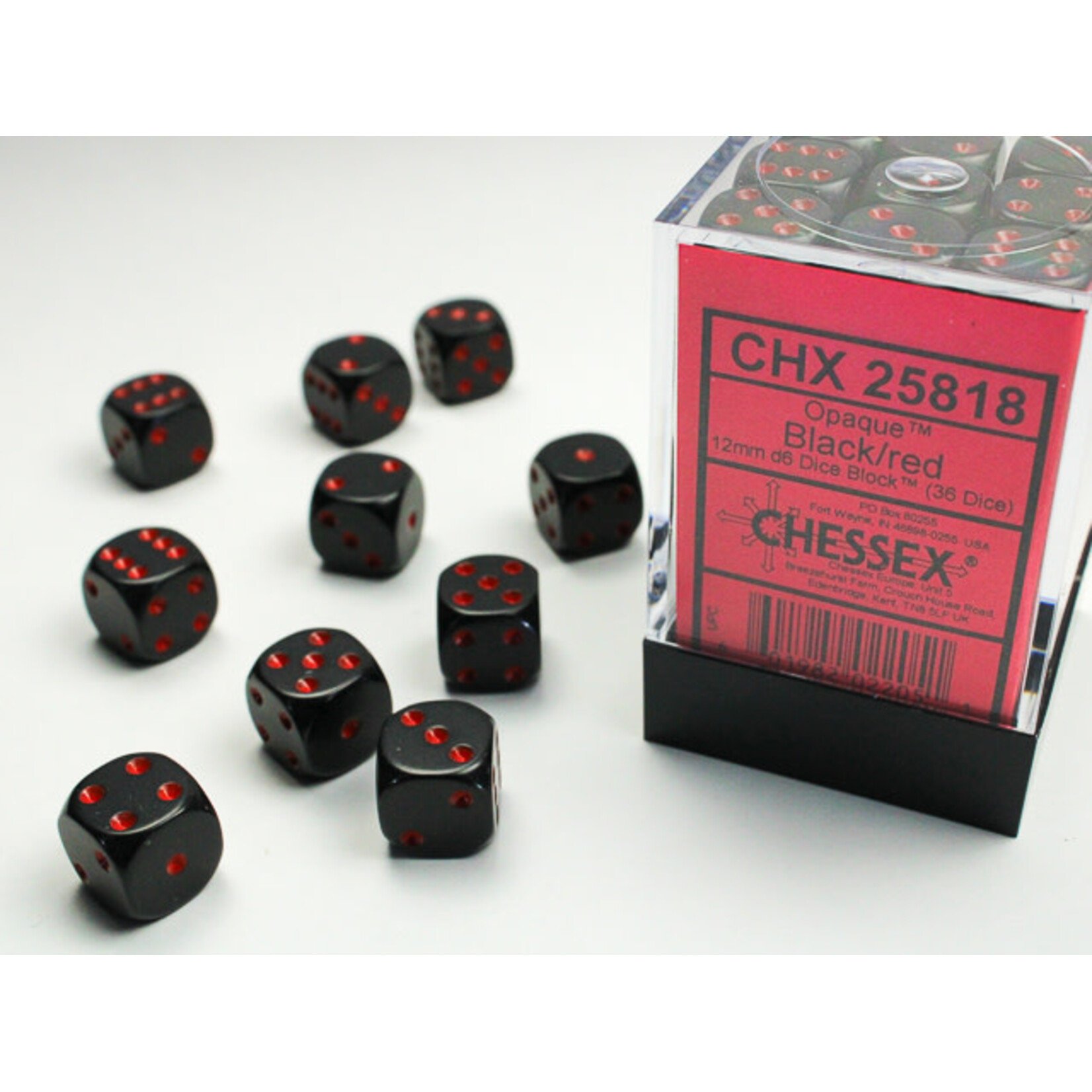 Chessex Opaque Black/red 12mm d6 Dice Block (36 dice)