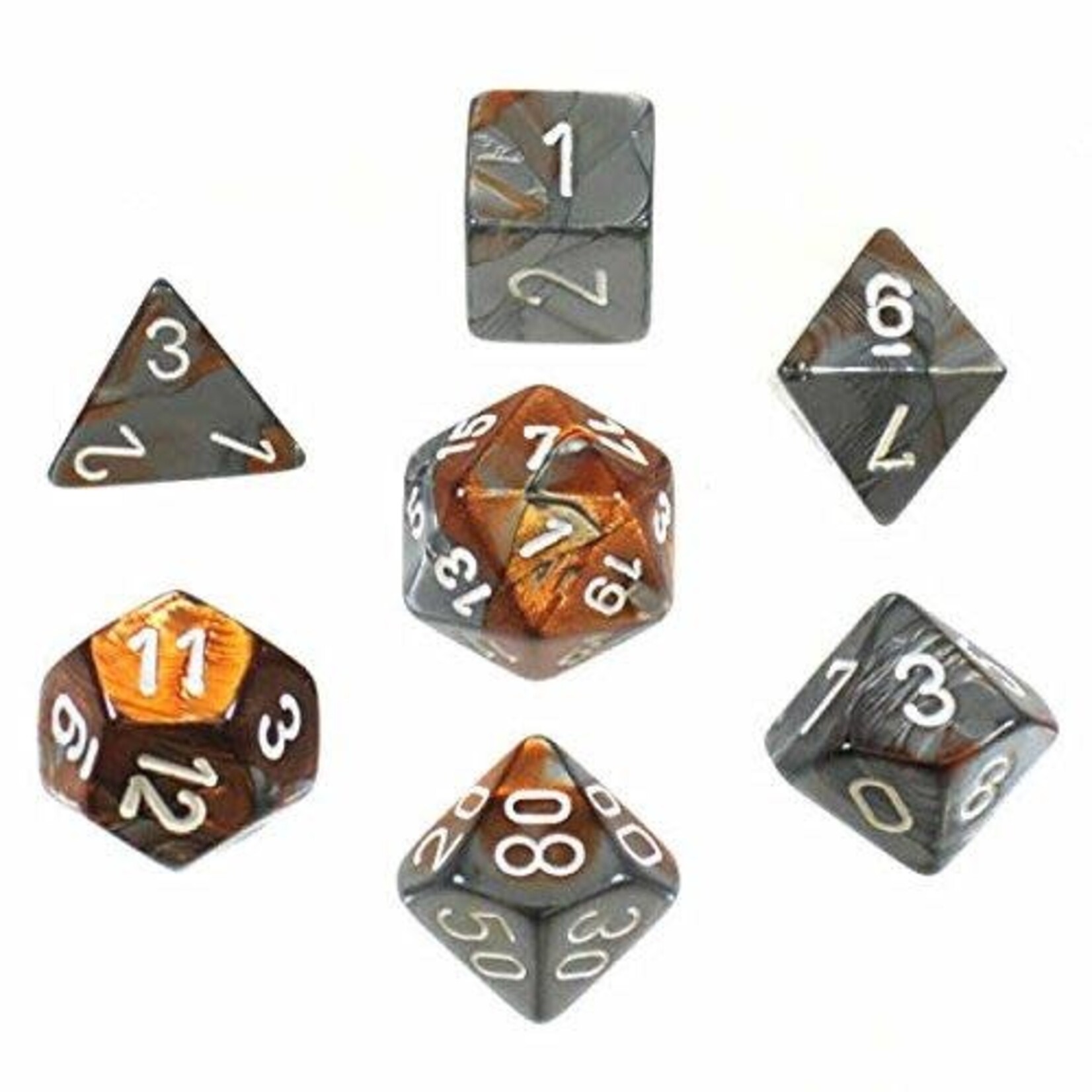 Chessex Gemini Copper-Steel/white Polyhedral 7-Dice Set