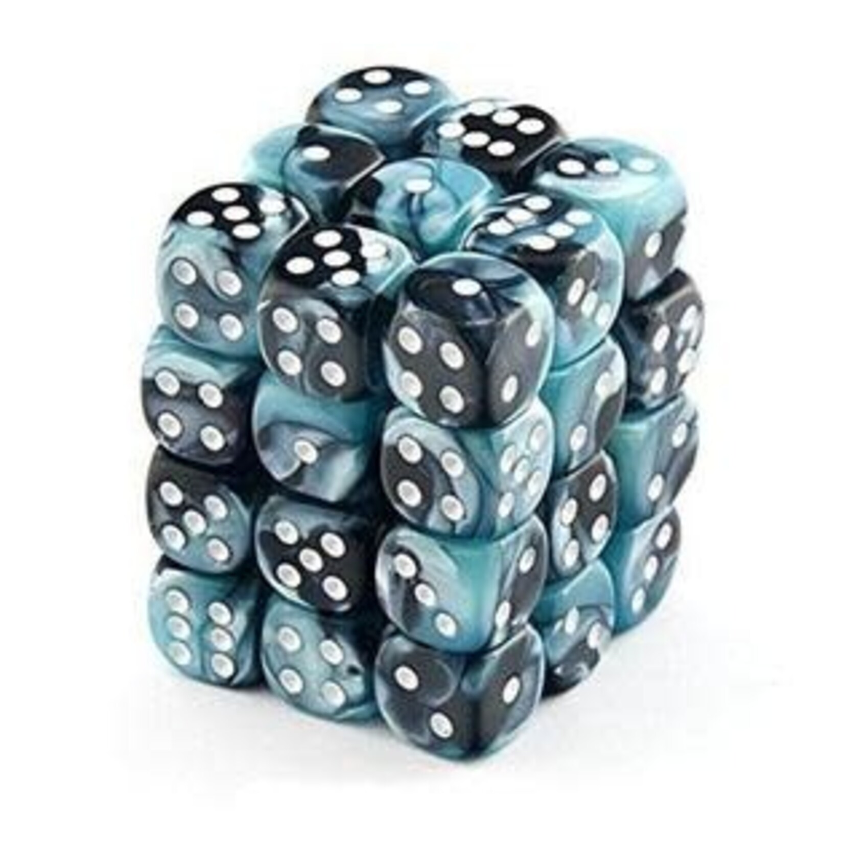 Chessex Gemini Black-Shell/white 12mm d6 Dice Block (36 dice)