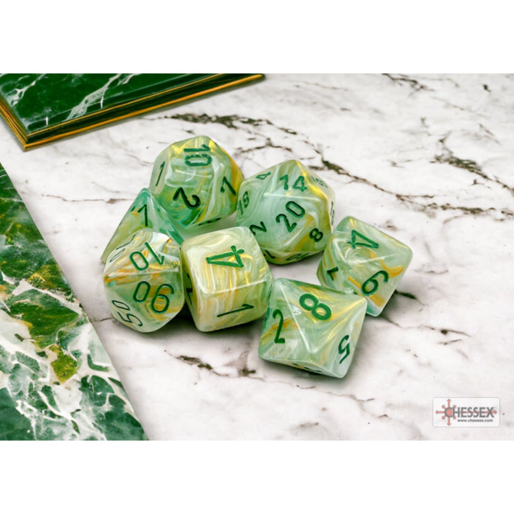 Chessex Marble Green/dark green Polyhedral 7-Dice Set