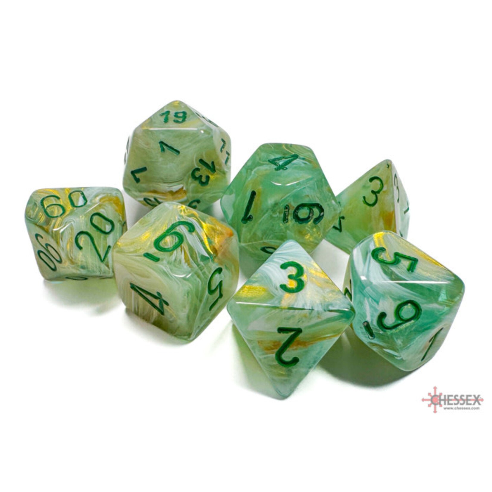 Chessex Marble Green/dark green Polyhedral 7-Dice Set