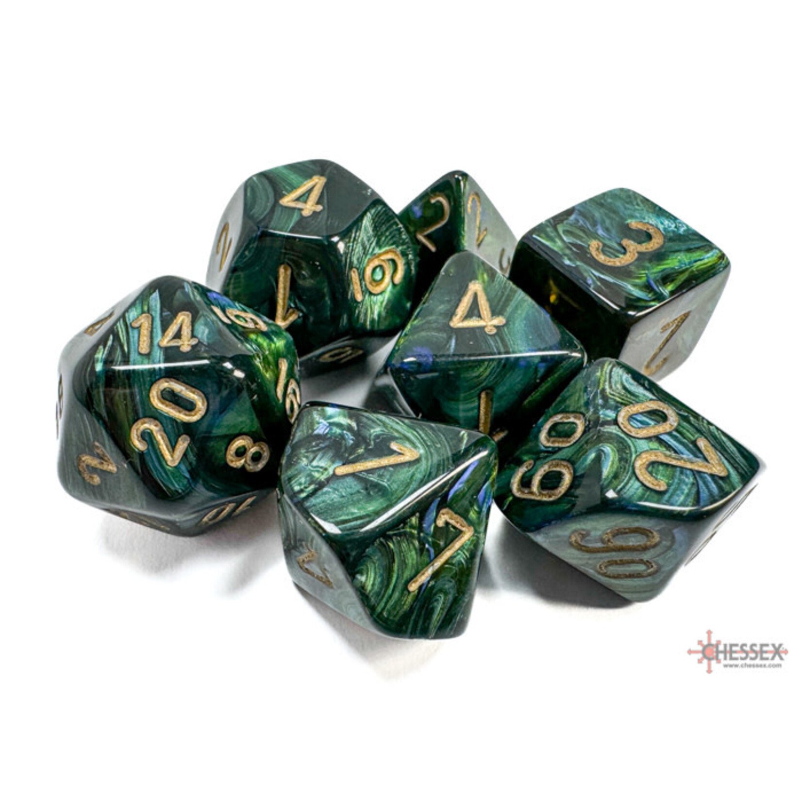 Chessex Scarab Jade/gold Polyhedral 7-Dice Set