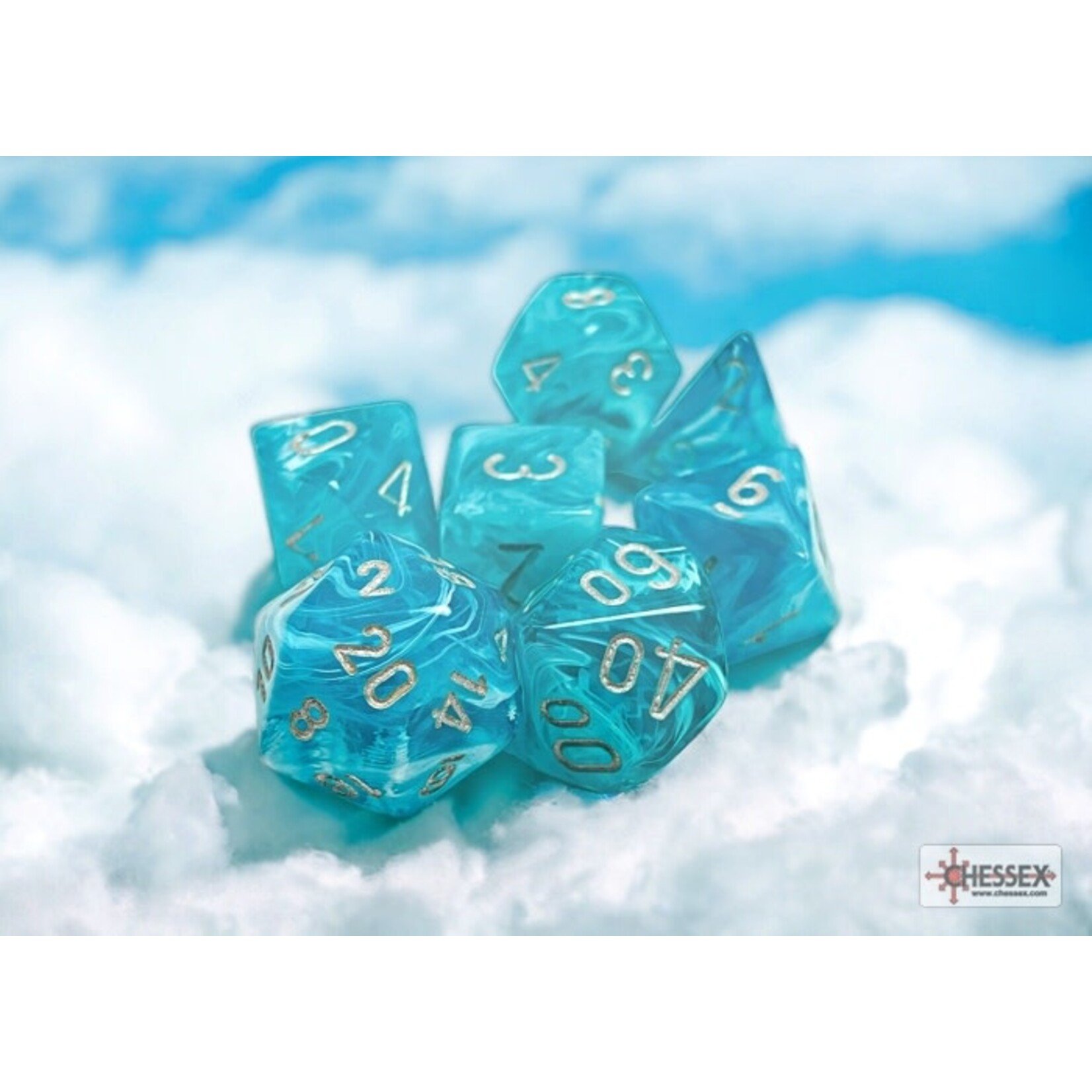 Chessex Cirrus Aqua/silver Polyhedral 7-Dice Set