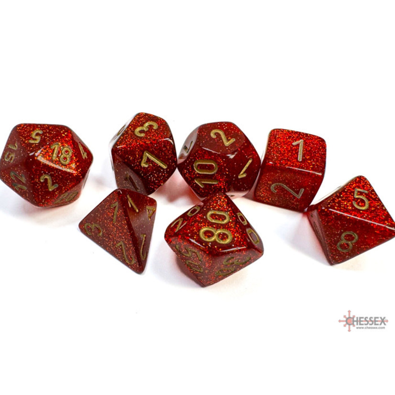 Chessex Glitter Ruby/gold Polyhedral 7-Dice Set