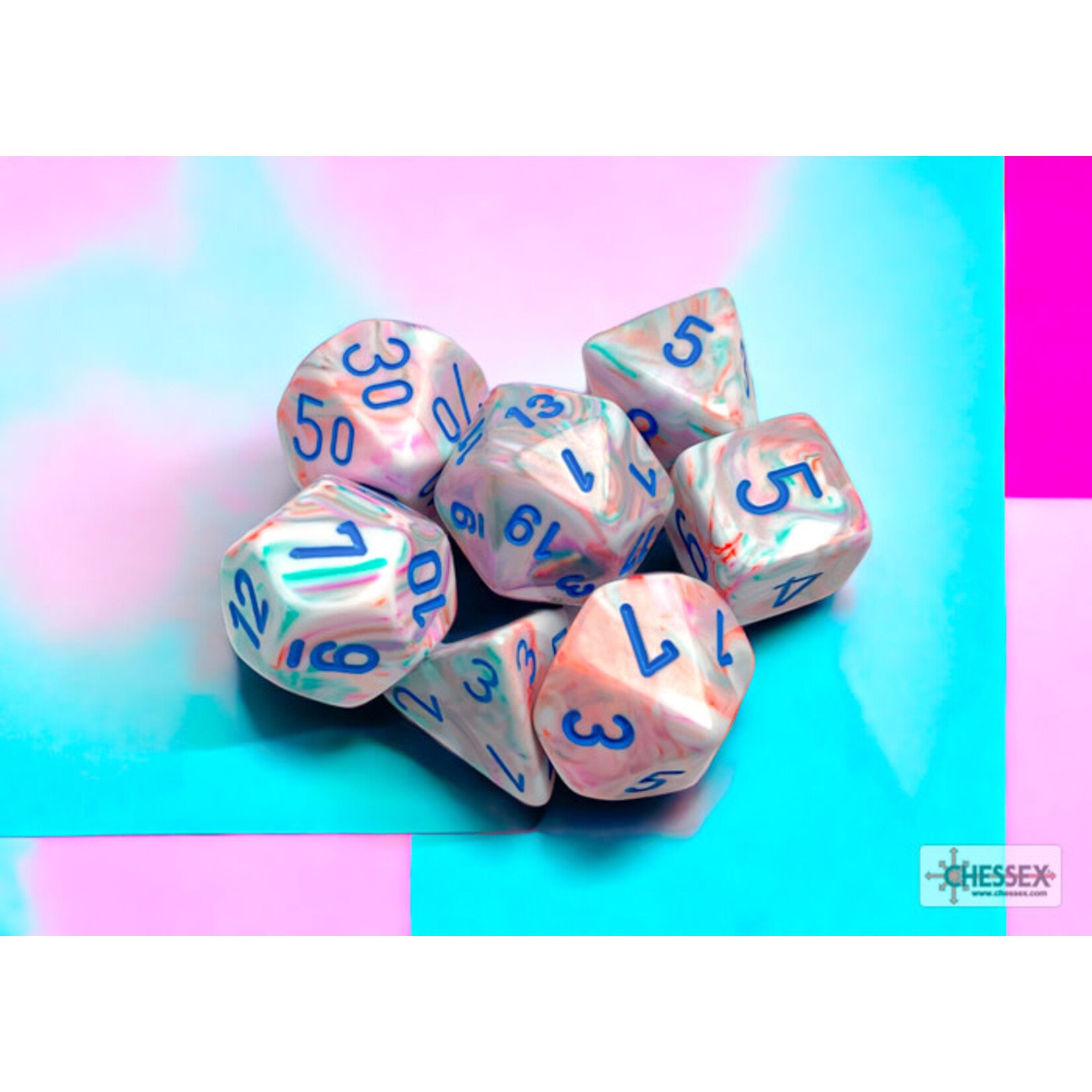 Chessex Festive Pop Art/blue Polyhedral 7-Dice Set