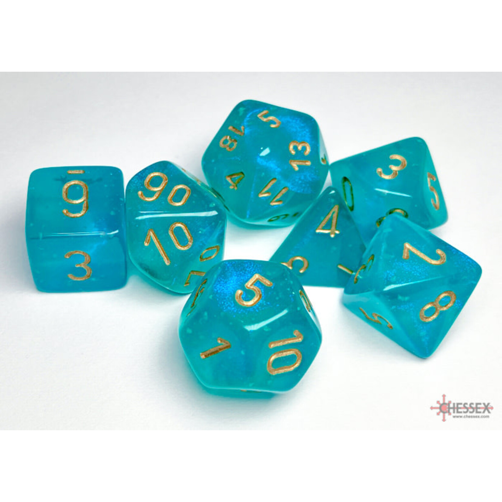 Chessex Borealis Teal/gold Luminary Polyhedral 7-Dice Set