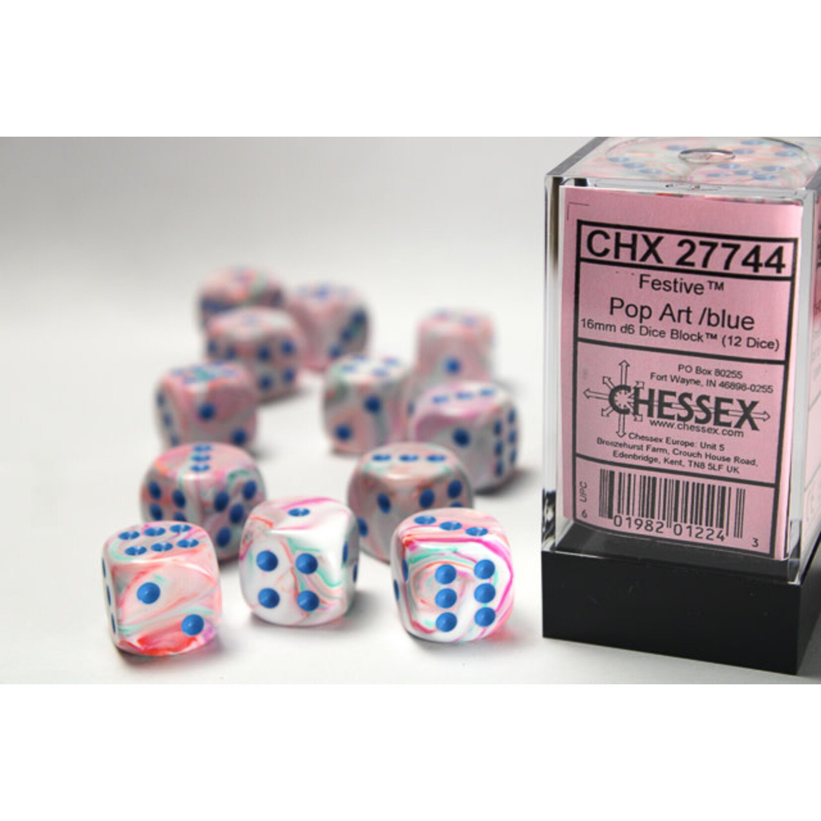 Chessex Festive Pop Art/blue 16mm d6 Dice Block (12 dice)