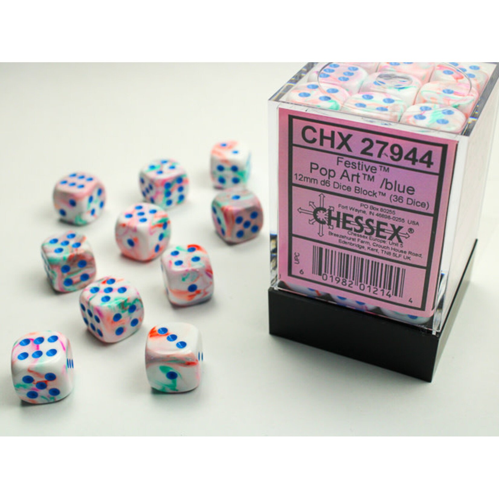 Chessex Festive Pop Art/blue 12mm d6 Dice Block (36 dice)
