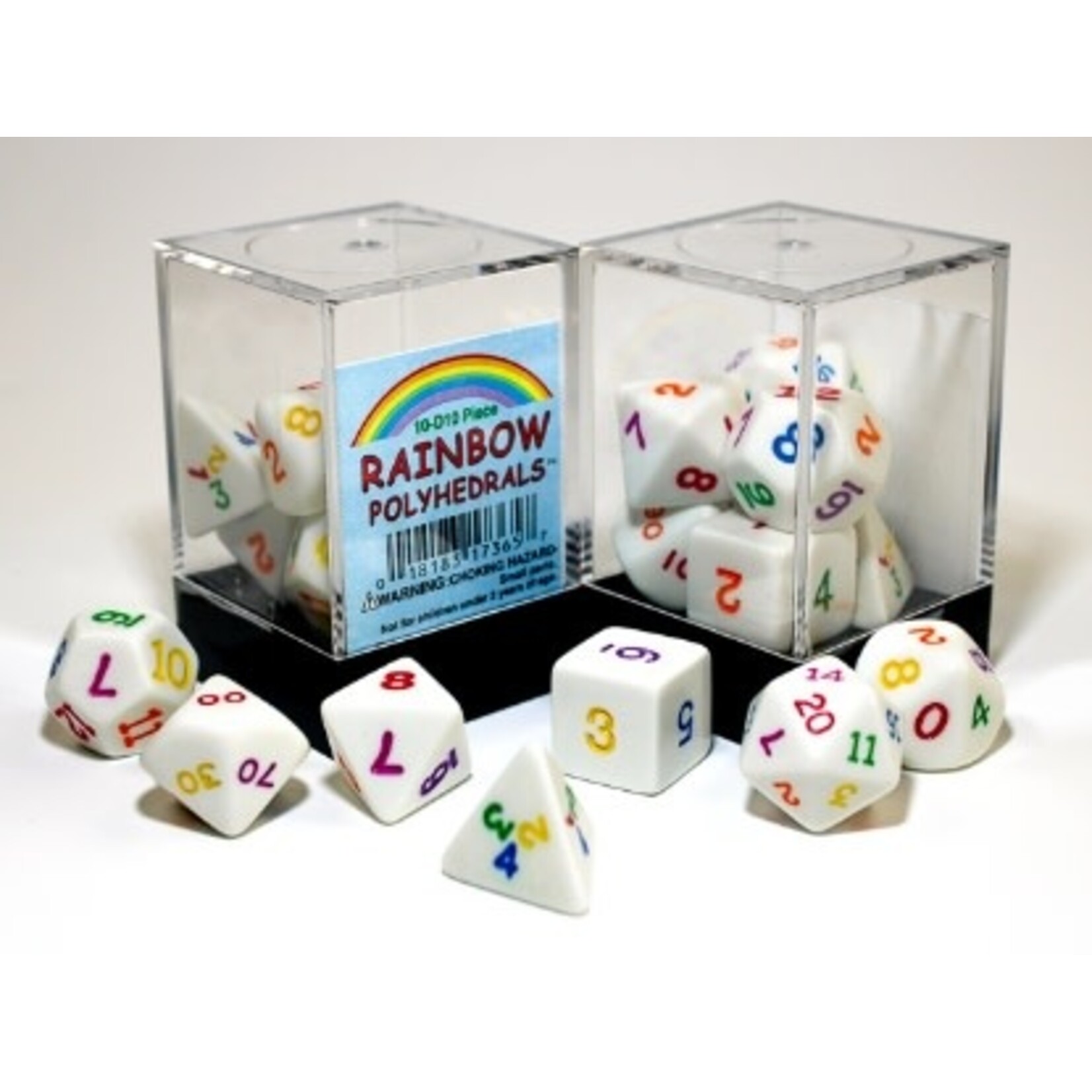 Koplow Games Polyhedral Opaque White w/ Rainbow 7-die set in Plastic box