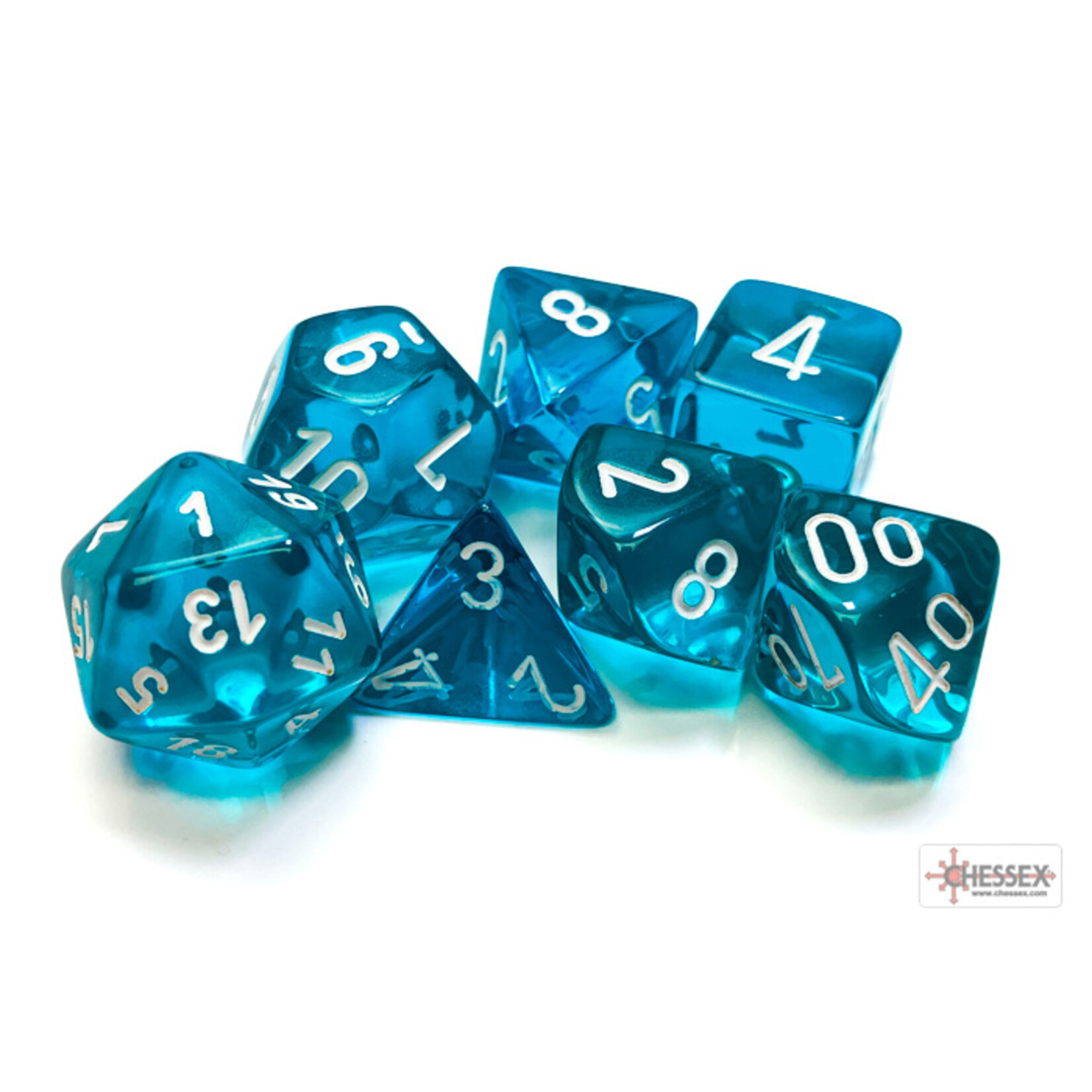 Chessex Translucent Teal/white Polyhedral 7-Dice Set