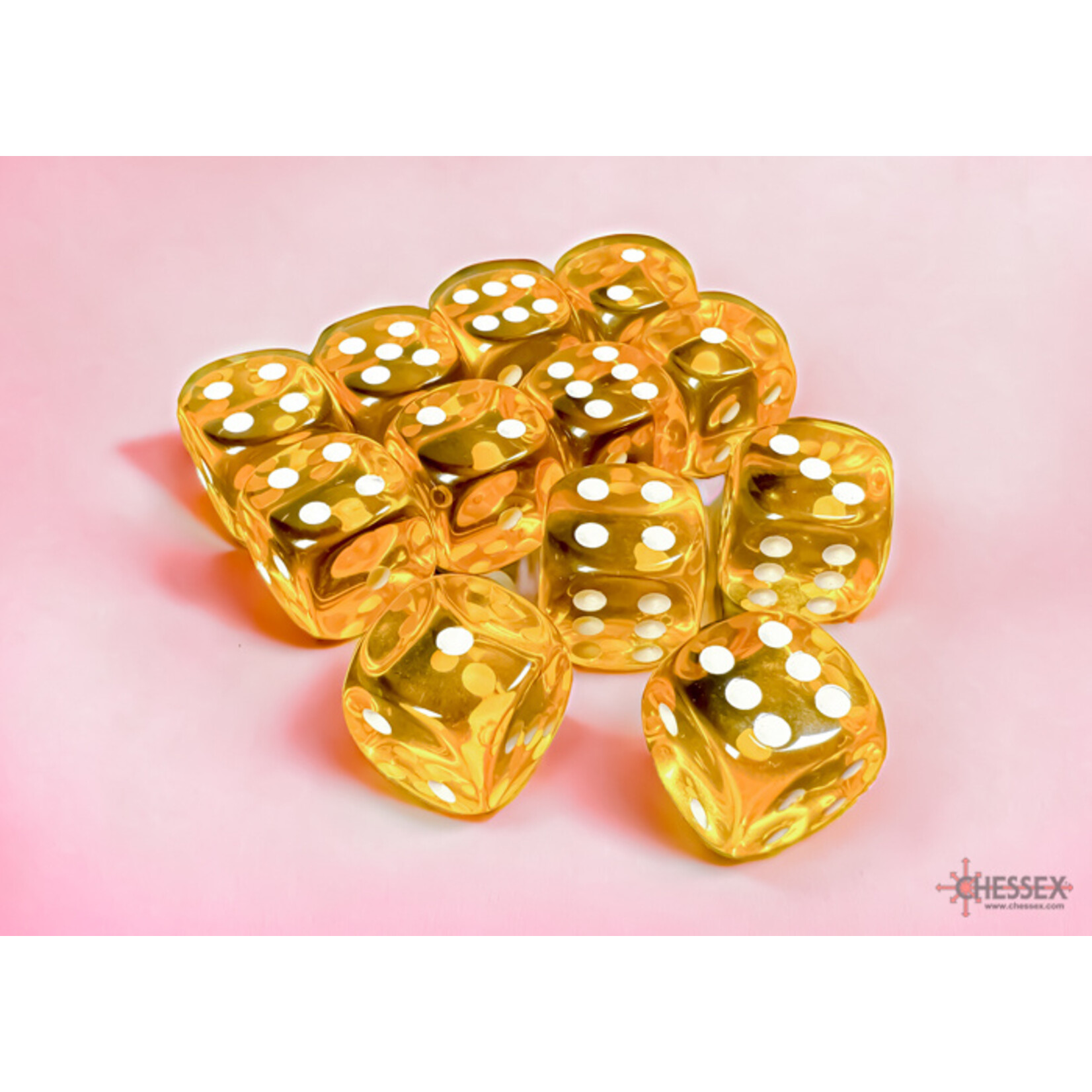 Chessex Translucent Yellow/white 16mm d6 Dice Block (12 dice)