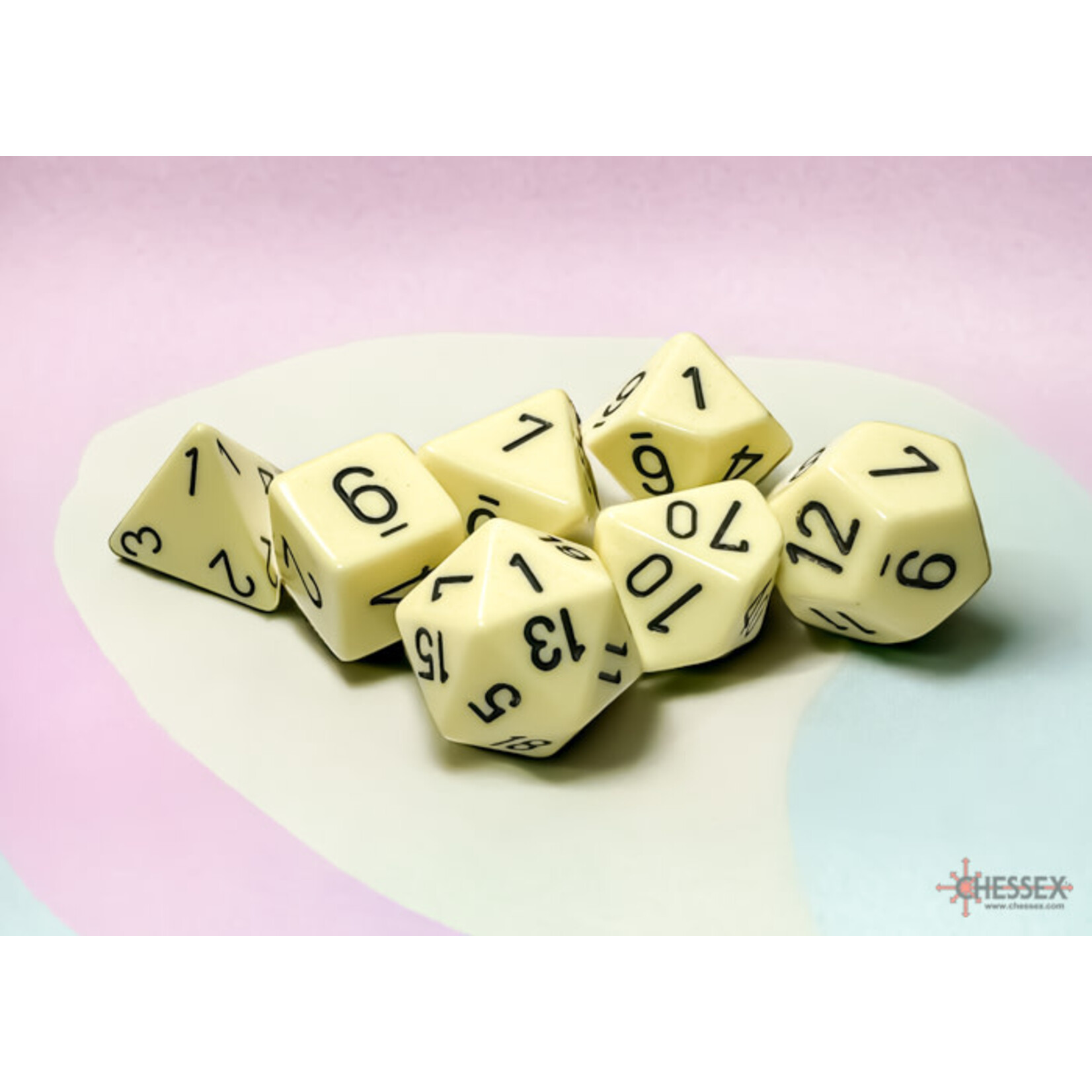 Chessex Opaque Pastel Yellow/black Polyhedral 7-Dice Set