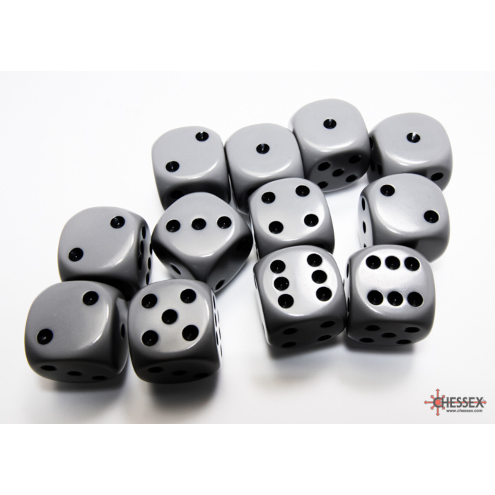 Chessex Opaque Dark Grey/black 16mm d6 Dice Block (12 dice)