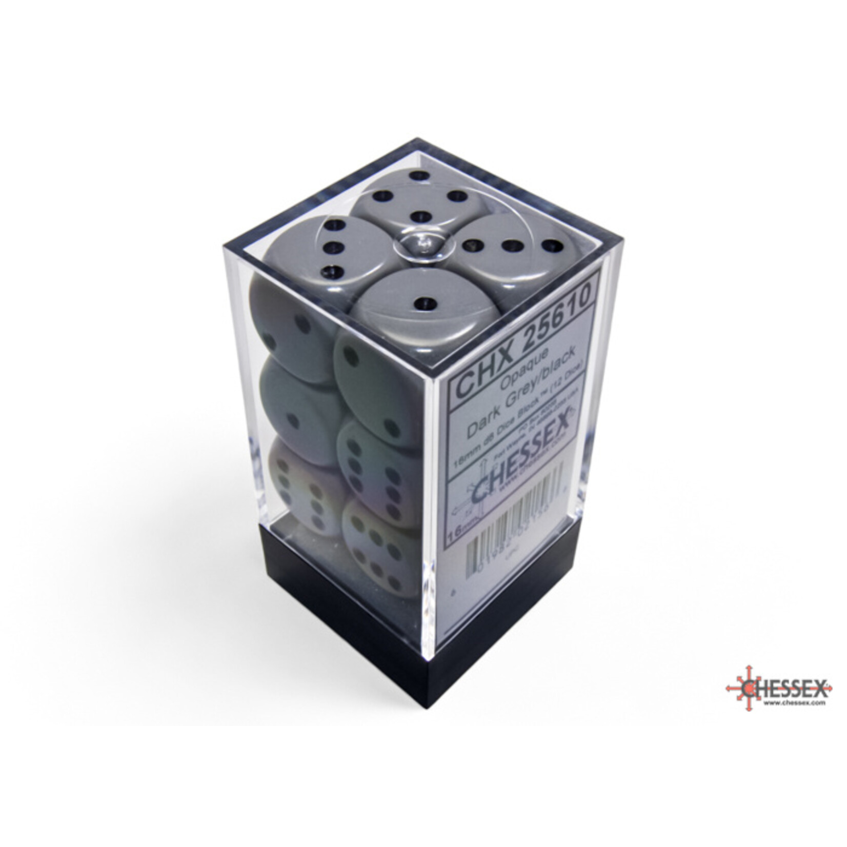 Chessex Opaque Dark Grey/black 16mm d6 Dice Block (12 dice)
