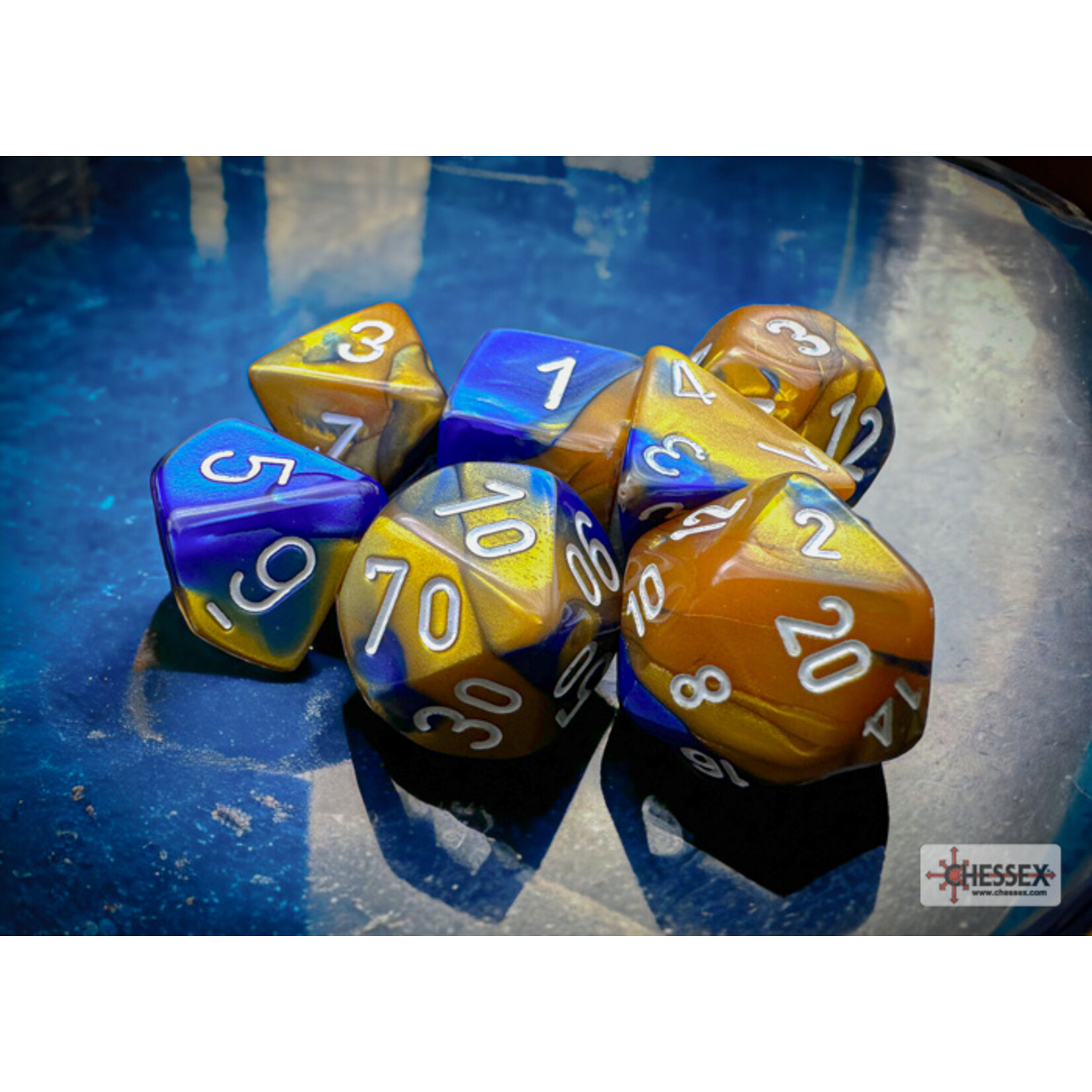Chessex Gemini Blue-Gold/white Polyhedral 7-Dice Set